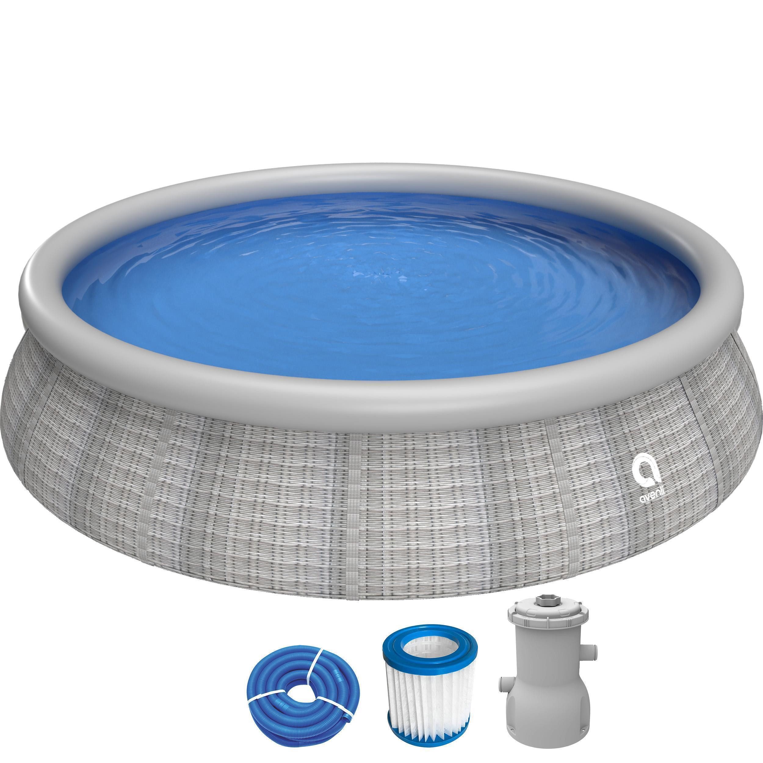 Avenli Pool Prompt Set Pool 396 x 84 cm Rattan Optik (Aufstellpool Komplettset, Quick Up Pool Komplettset), Swimmingpool inklusive Filterpumpe und Filterkartusche