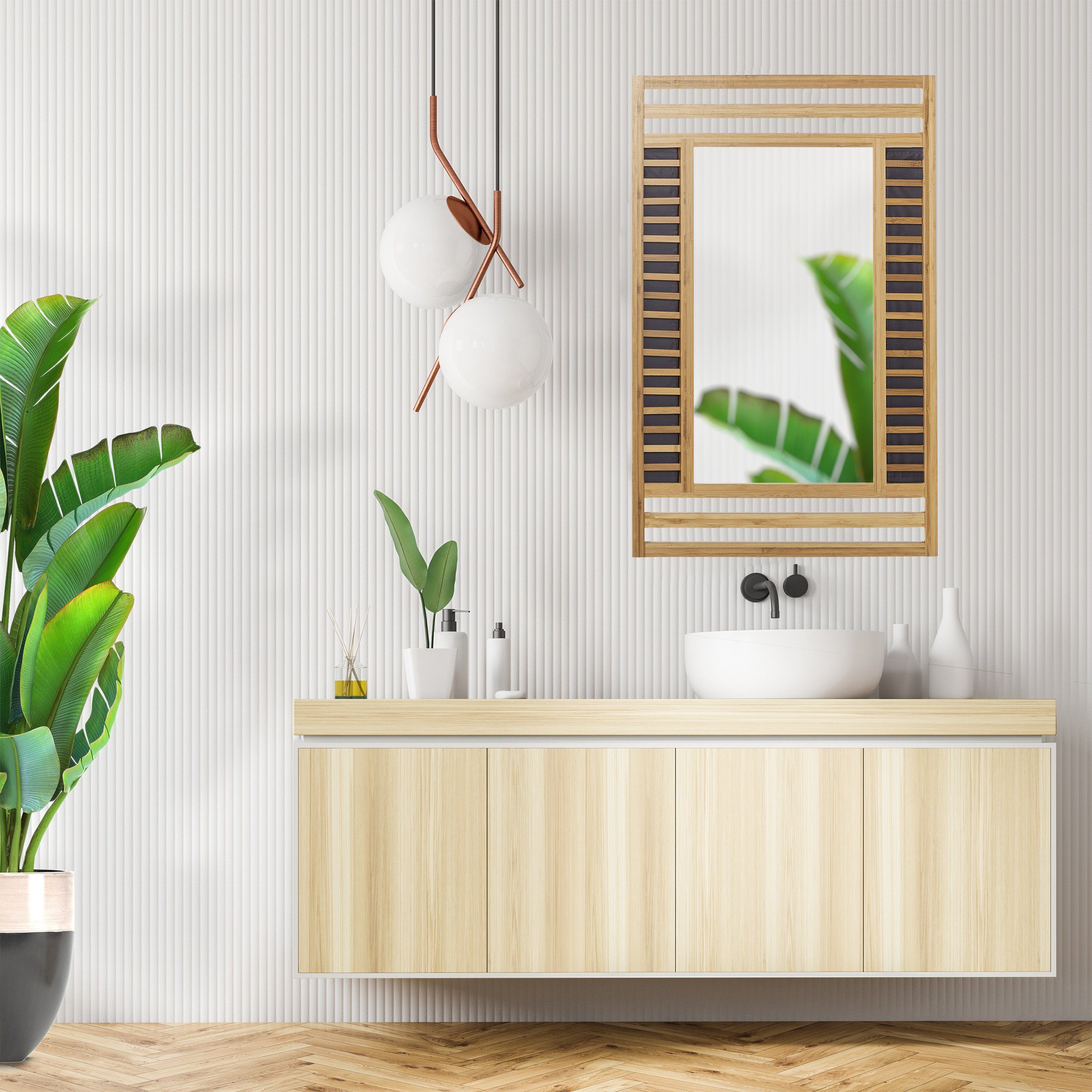 mit Rahmen Spiegel dekorativem Spiegel Bambus relaxdays