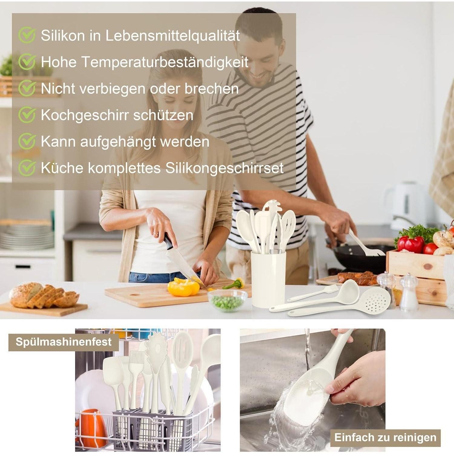 LuxusKollektion Kochbesteck-Set Küchenhelfer 15tlg Silikon Kochutensilien Spülmaschinenfest Weiß – Bild 5 von 5
