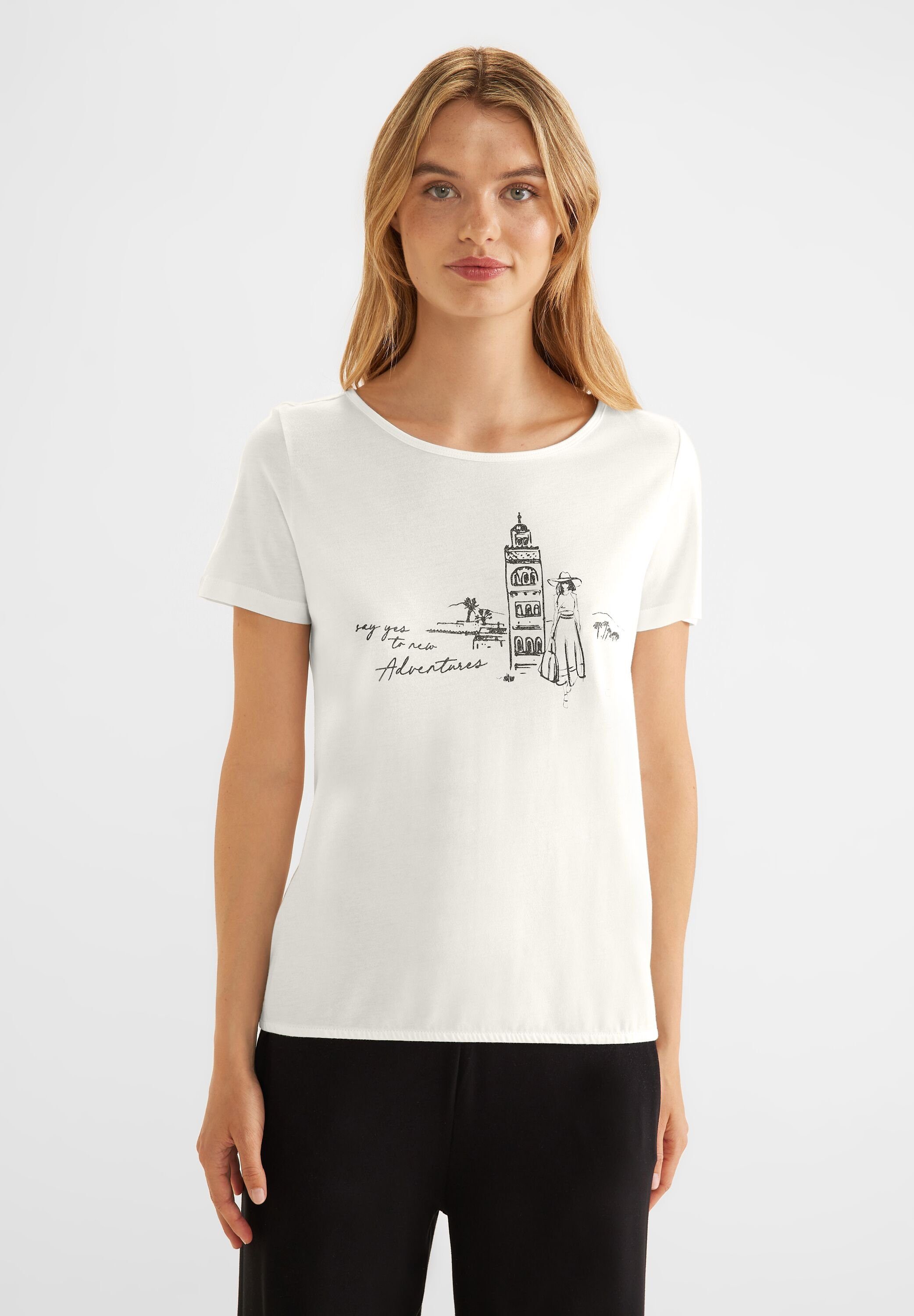 STREET ONE T-Shirt mit Rundhalsausschnitt, Elastiksaum | T-Shirts