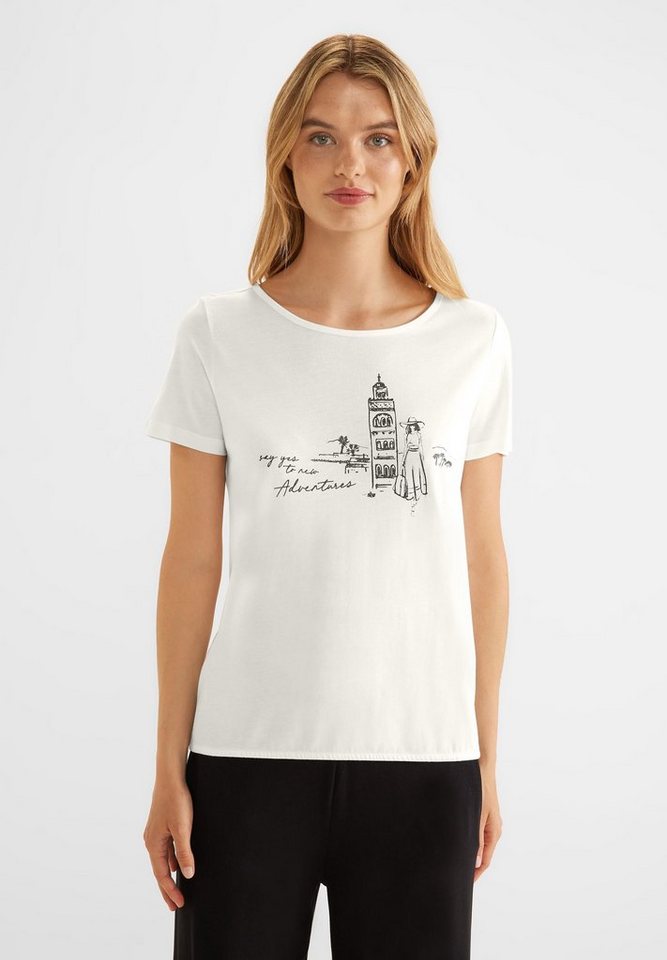STREET ONE T-Shirt mit Rundhalsausschnitt, Elastiksaum