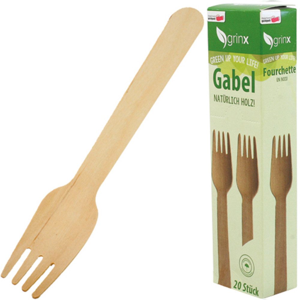 Einwegbesteck-Set Party Besteck Gabel 20er aus Holz 15,5cm (20-tlg), Holz