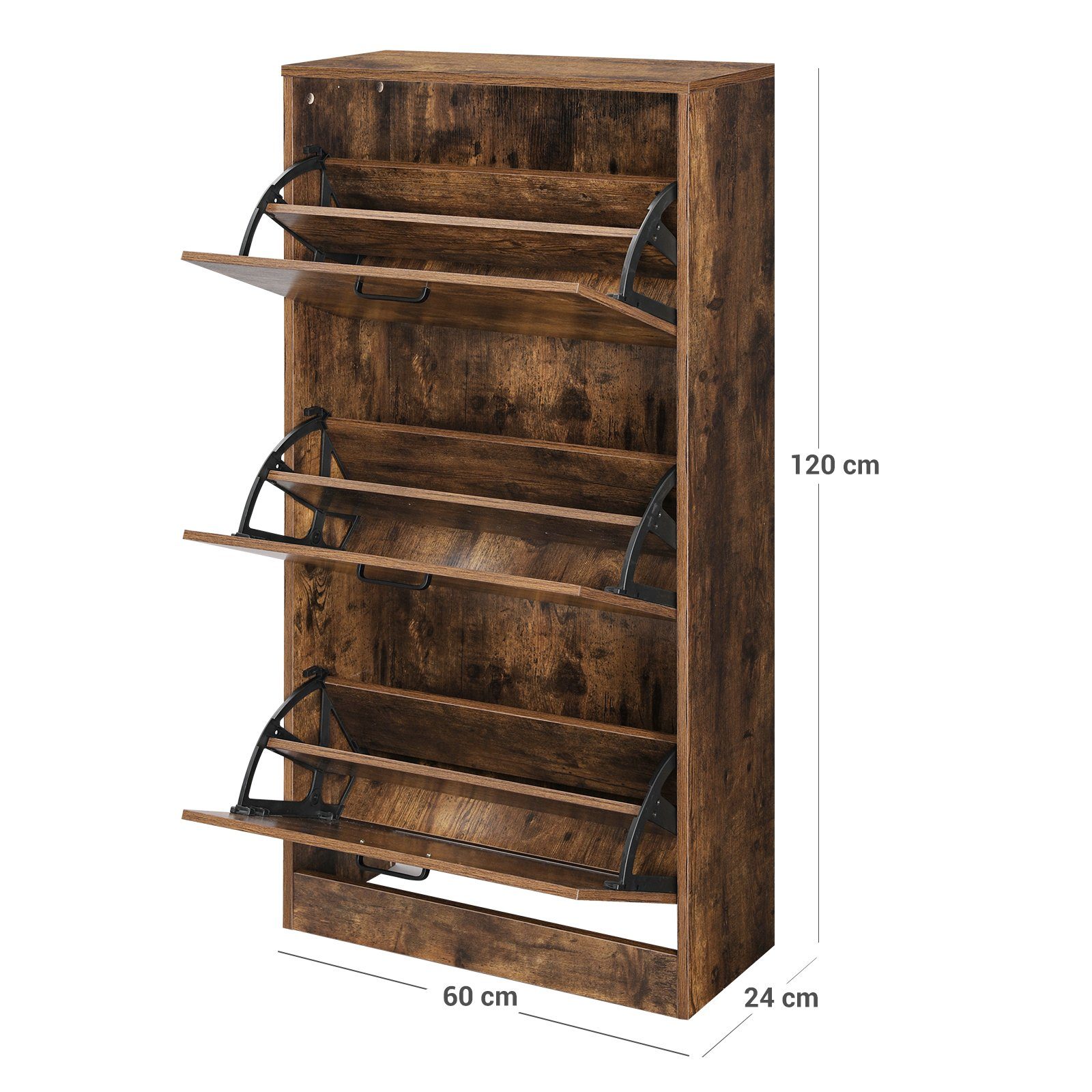 VASAGLE Schuhschrank Schuhregal mit 3 Klappen, Schuhkipper, Trennwände verstellbar für 12-18 Paar Schuhe, 60 x 24 x 120 cm – Bild 4 von 5