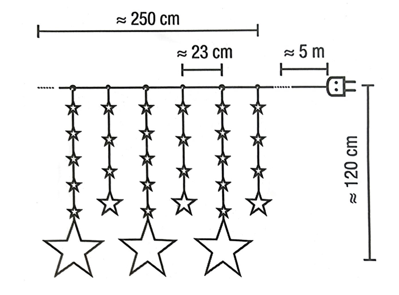 LED, kalt weißen Lichtervorhang Lichtervorhang - LED LED warm und 138 Sternen mit - cm Spetebo 138 250