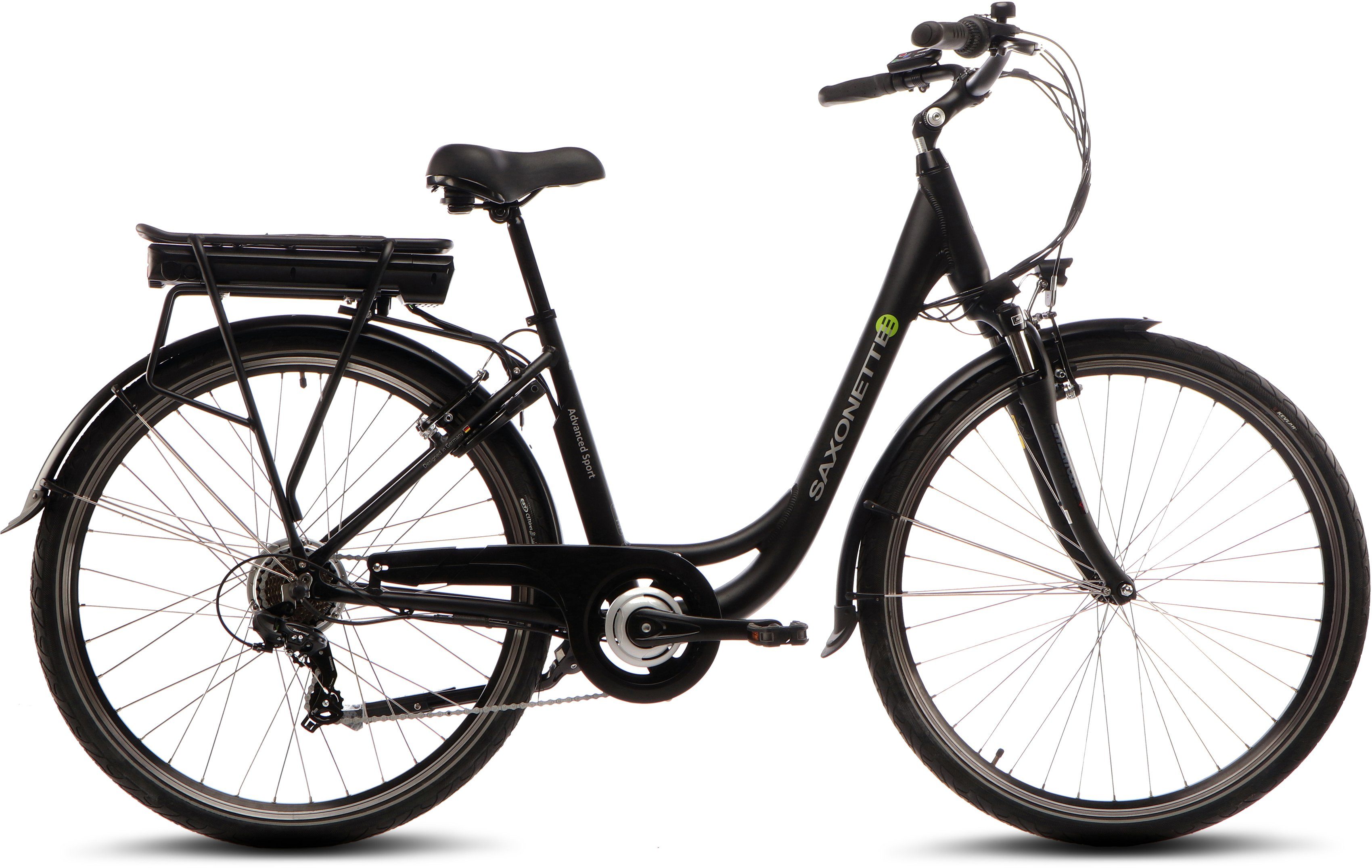 SAXONETTE E-Bike Advanced Sport, 7 Gang Shimano SHIMANO Tourney Schaltwerk, Kettenschaltung, Heckmotor, 375 Wh Akku, (mit Akku-Ladegerät), Pedelec, E-Bike für Damen u. Herren, Cityrad, integr. Rahmenschloss