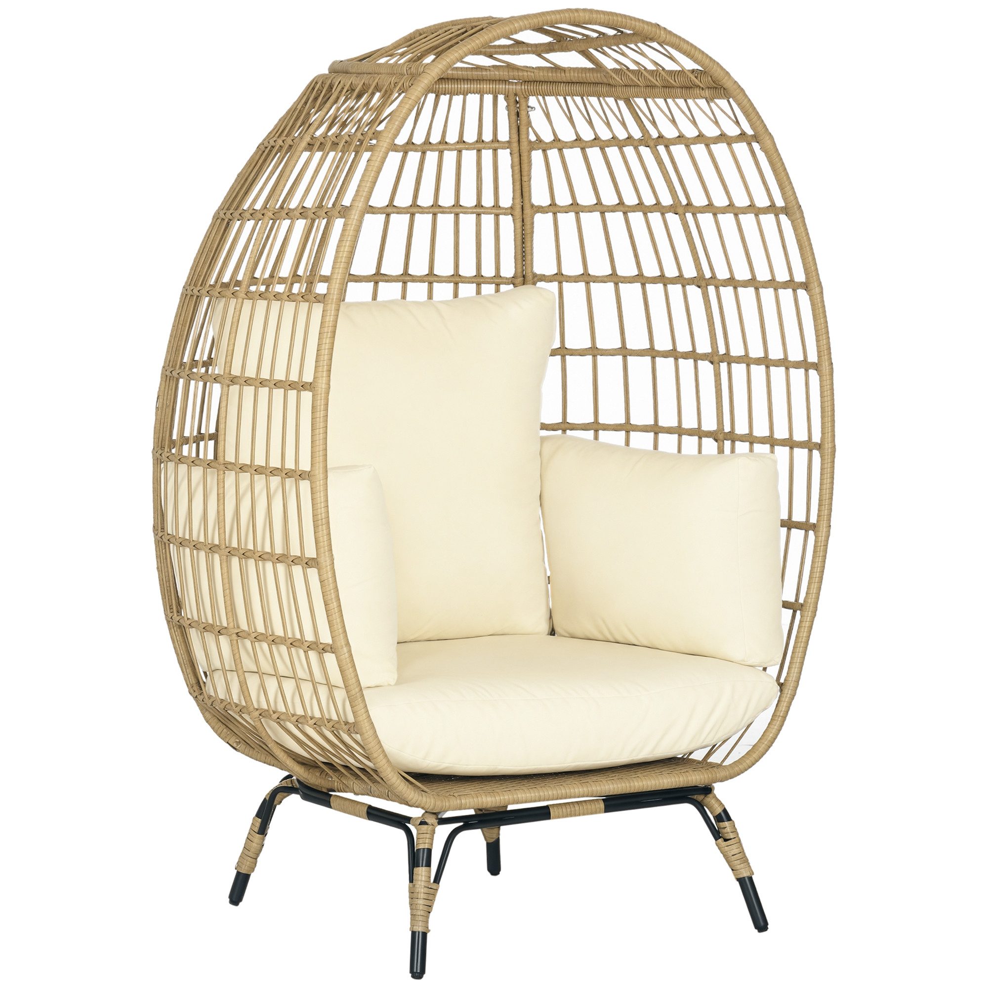 Outsunny Rattanstuhl Rattansessel in Korbform, Erhöhter Gartensessel, Balkon, Terrasse (Rattansessel, 1 St), Metall, Khaki, 105 x 90 x 148 cm – Bild 2 von 5