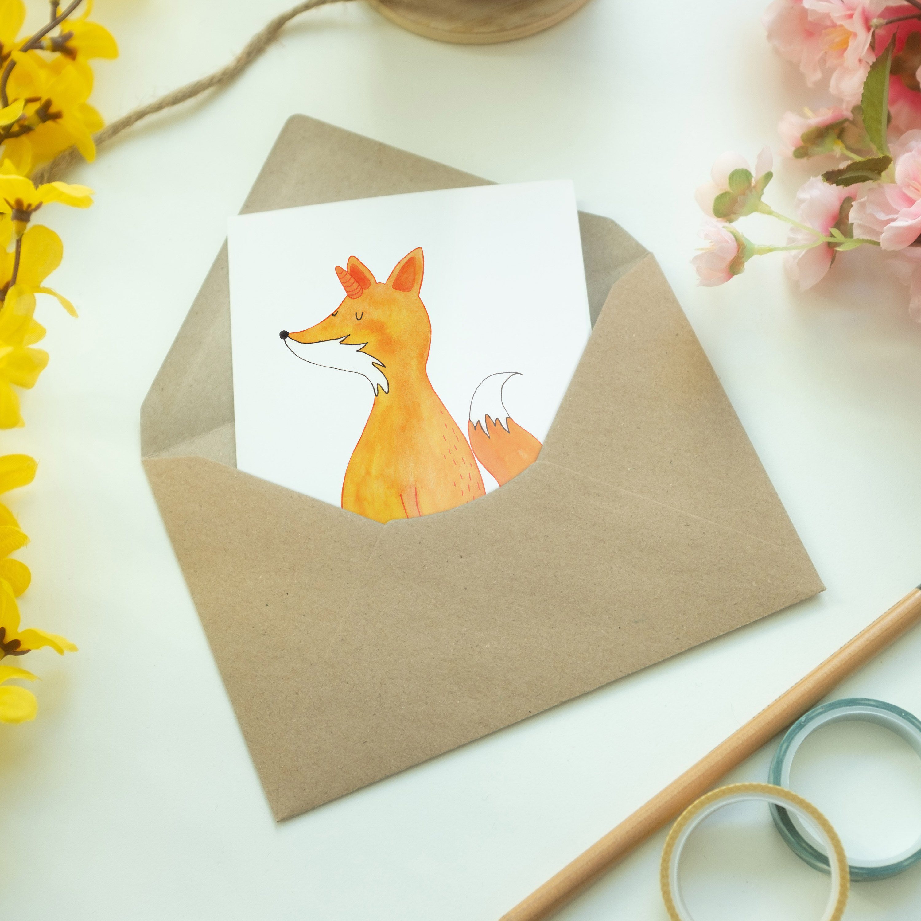 Weiß Grußkarte Wunsch Geschenk, Mr. Mrs. Klappkarte Geburtstagskarte, - Fuchshörnchen & Panda -
