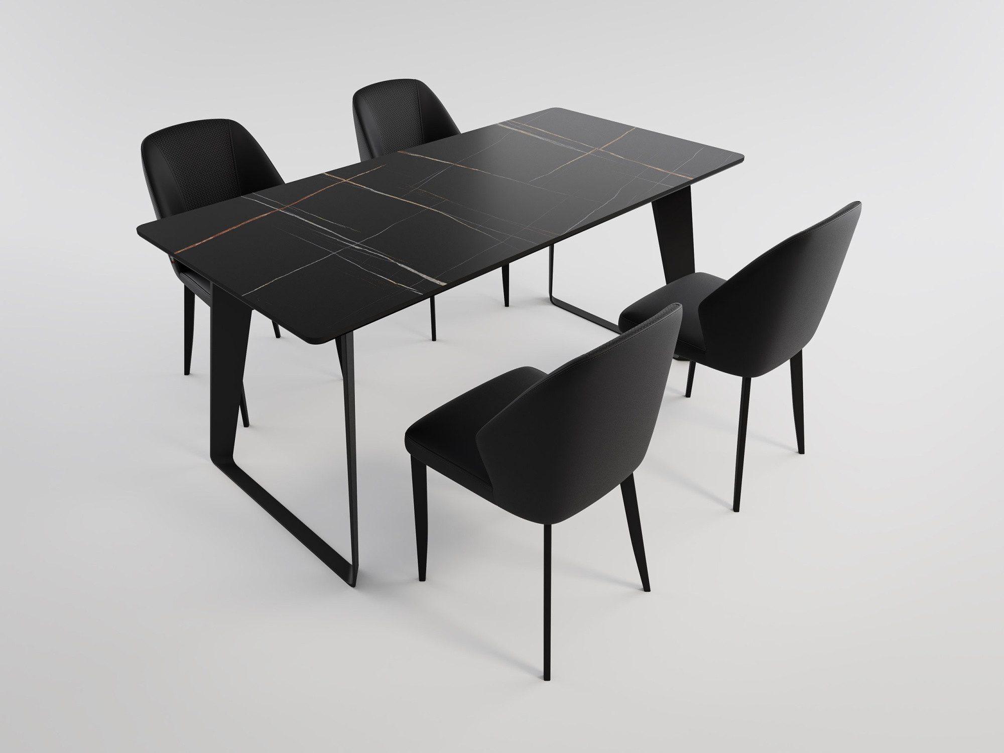 Magnolia Home Esszimmer-Set Esstisch Set FLORINT 160 schwarze Keramikplatte mit 4 Stühlen Kunstled