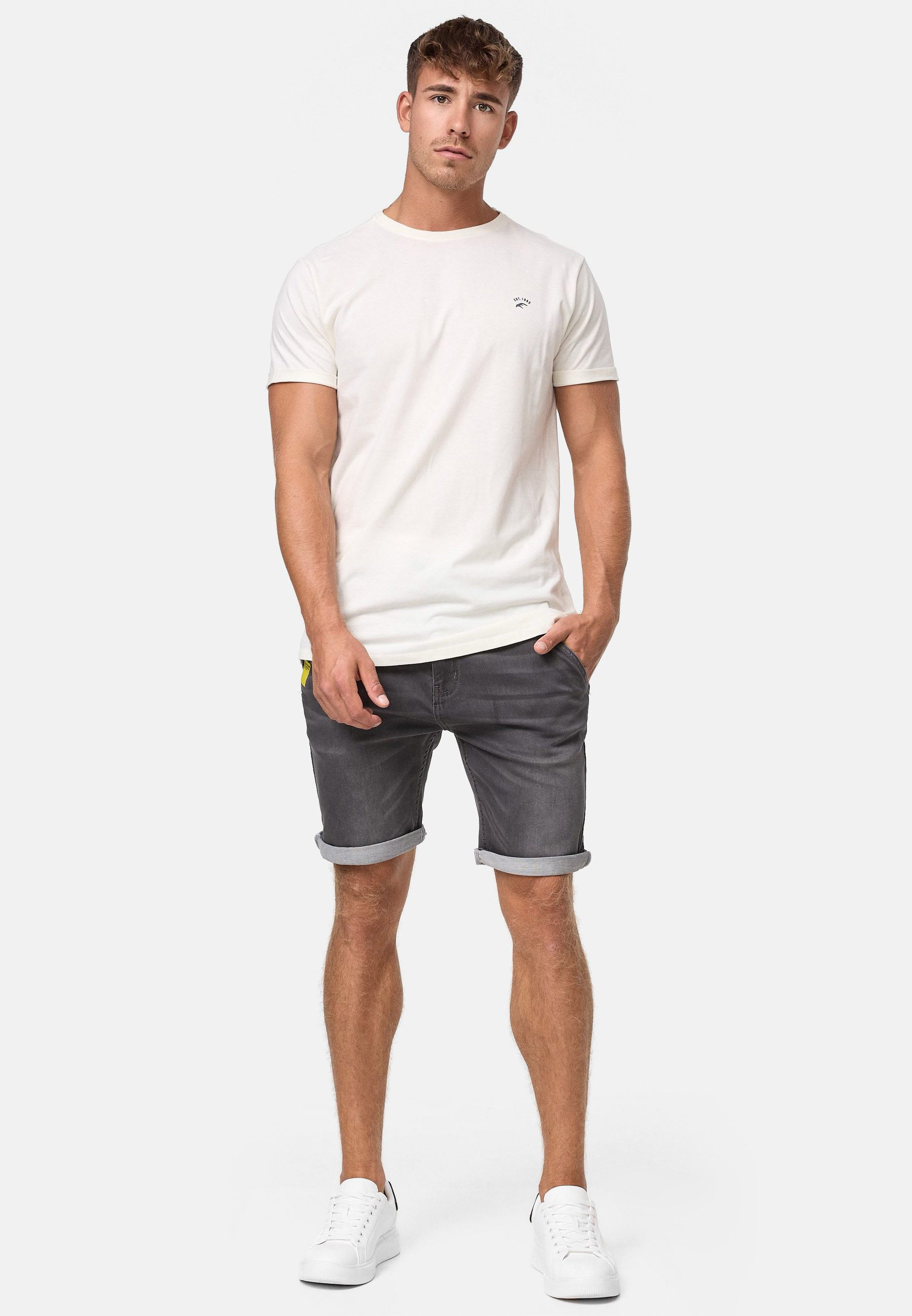 Indicode Jeansshorts Herren Azibo Jeans Shorts Herrenshorts elastischer Bund samt Tunnelzug