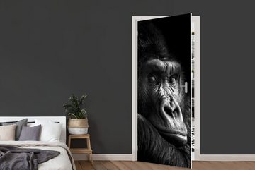 MuchoWow Türtapete Gorilla - Affe - Schwarz - Weiß - Porträt, Matt, bedruckt, (1 St), Fototapete für Tür, Türaufkleber, 75x205 cm