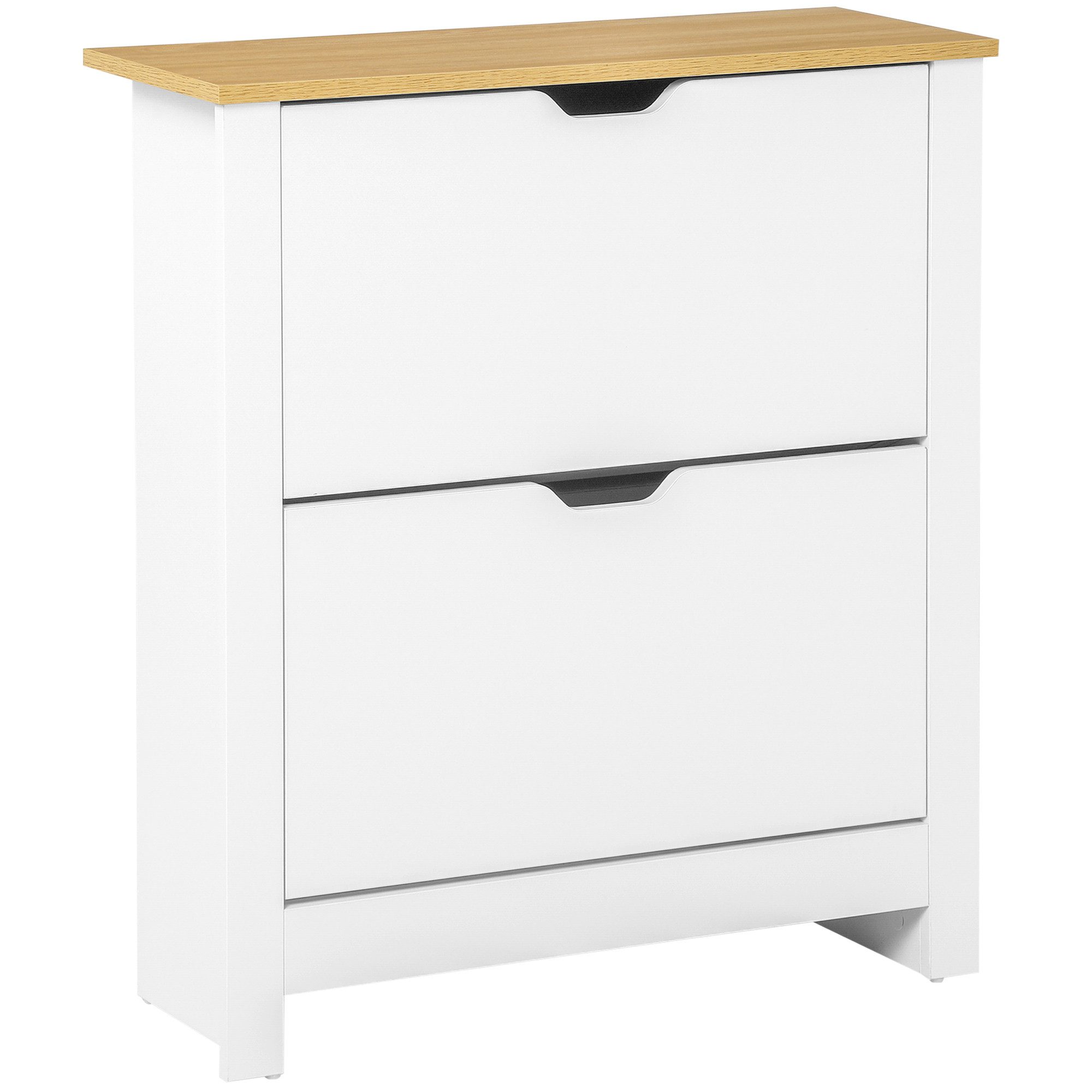 HOMCOM Schuhkipper Schuhschrank mit 2 Klappen, Schuhregal, schmal, für 12 Paar Schuhe (Schuhständer, 1 St., Schuhkipper), für Flur, Eingangsbereich Weiß+Natur 7 – Bild 2 von 5