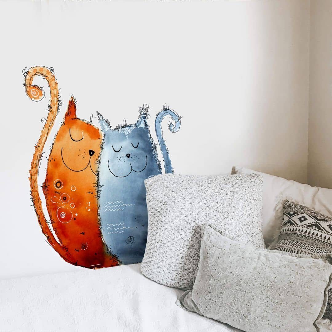 K&L Wall Art Wandtattoo Wandtattoo Hagenmeyer Wohnzimmer Verliebte Katze Lebensfreude, Wandbild selbstklebend, entfernbar