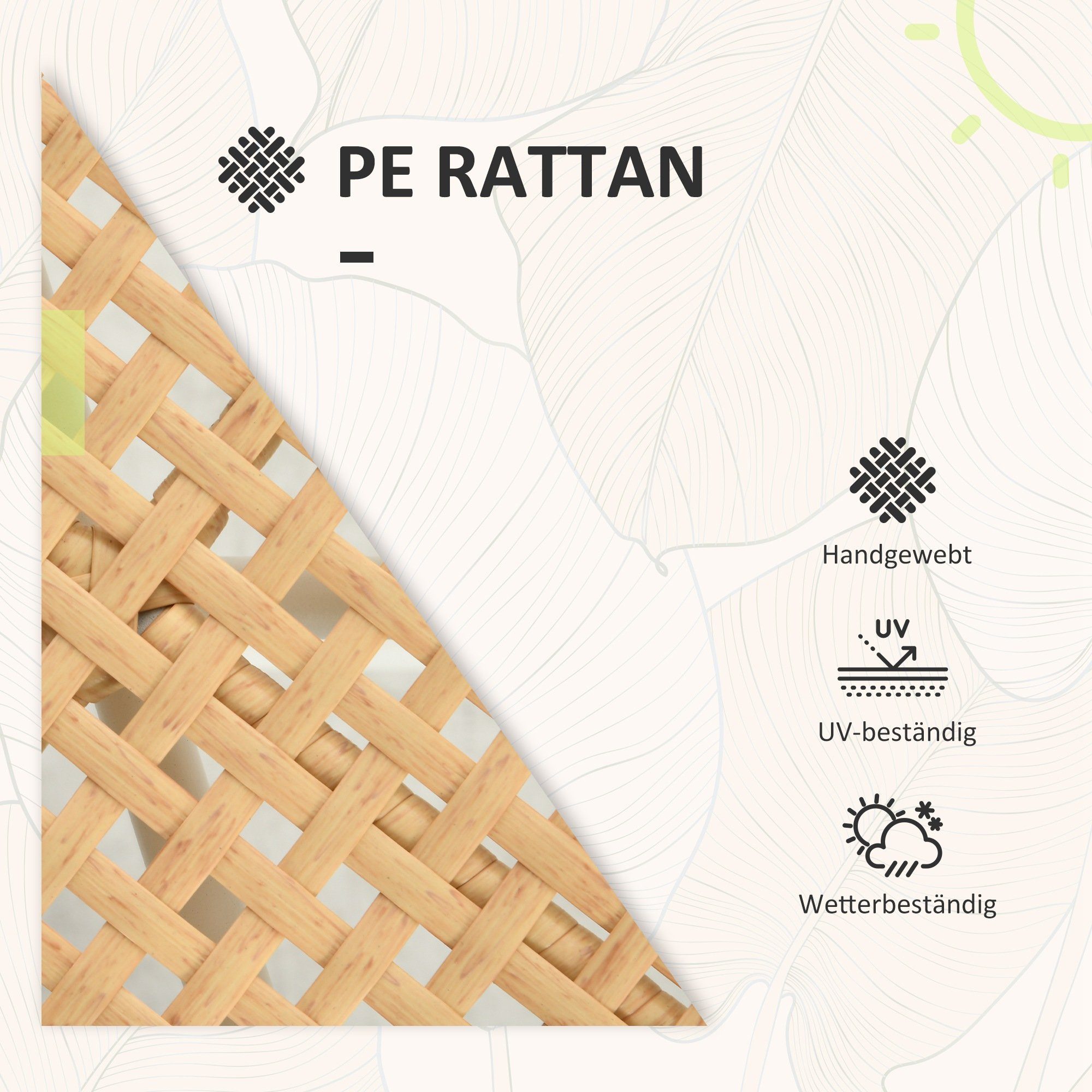 Outsunny Gartenlounge-Set Rattan Gartenmöbel-Set Gartengarnitur mit 2 Gartenstühle, Couchtisch, (Sitzgarnitur, 3-tlg., Balkonmöbel-Set), für Balkon, Terrasse, Gelb+Creme