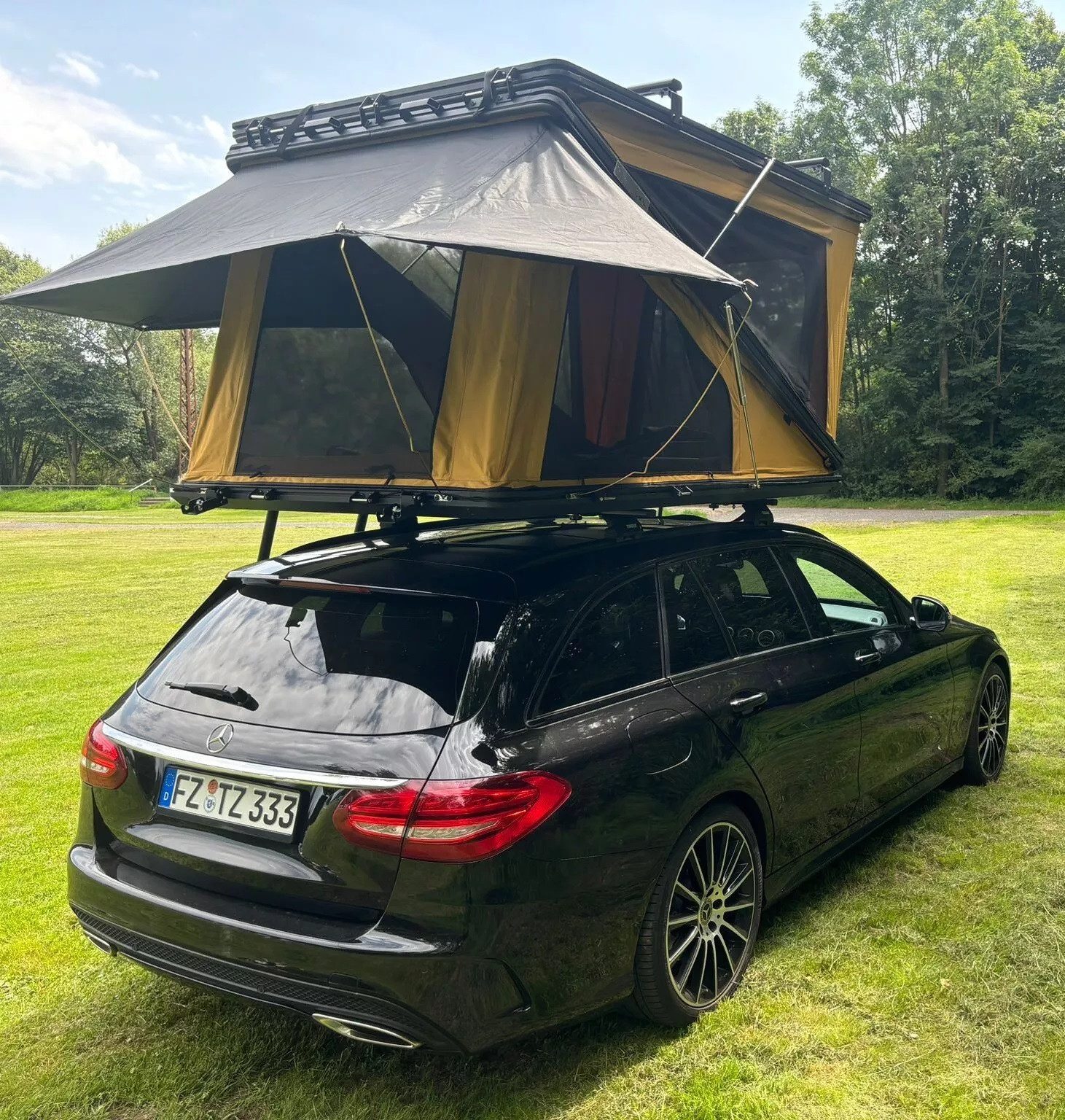 TZIpower Dachzelt Z-Fold Dachzelt Hardcase Aluminium Autodachzelt Grau oder Khaki Zelt, Personen: 2