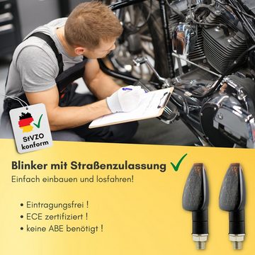 Binego Blinker 4x Motorrad LED Blinker Mini Rauchglas Getönt E Geprüft, LED Blinklicht, LED fest integriert, Gelb
