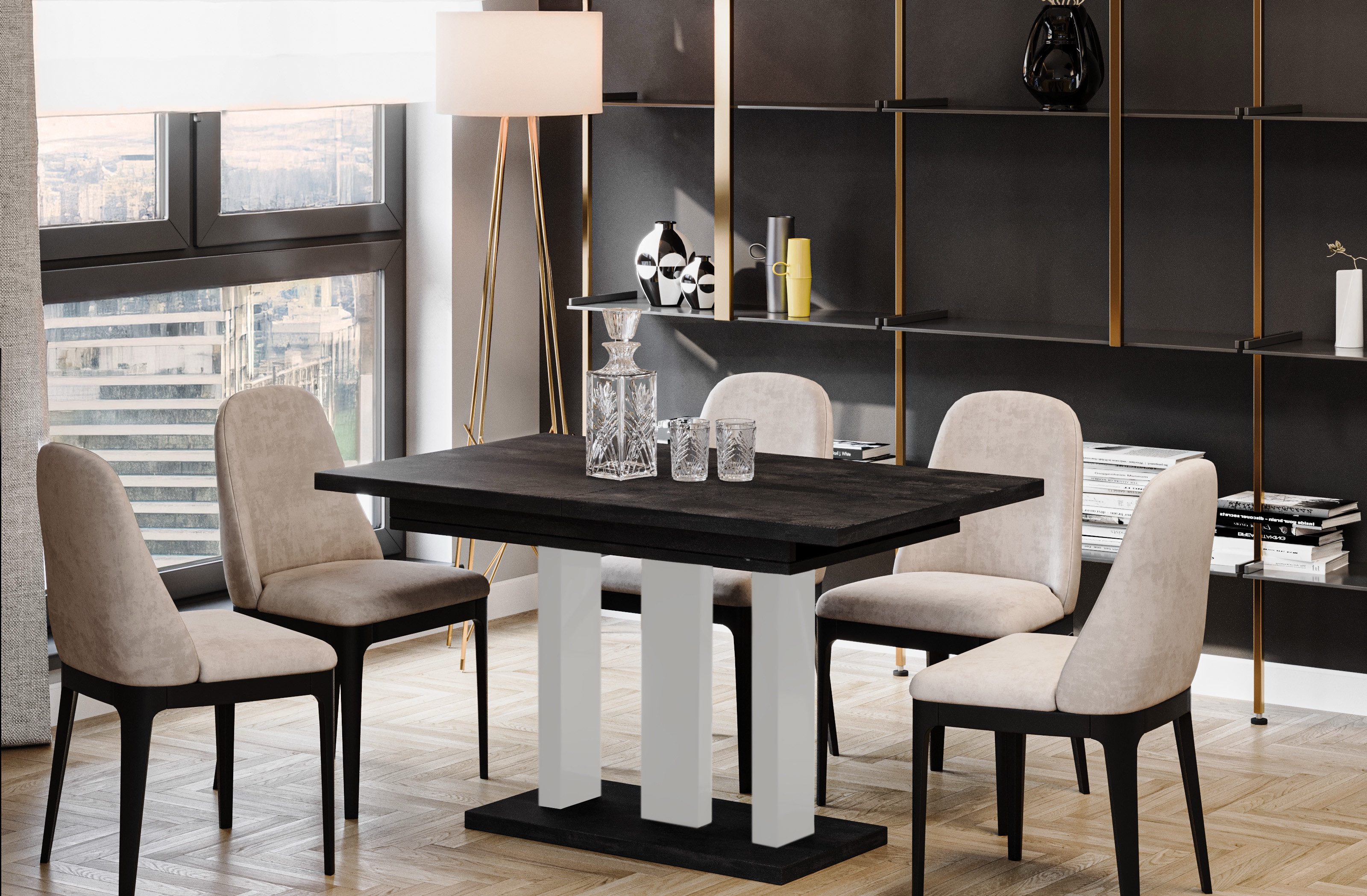 Endo-Moebel Säulen-Esstisch "Appia White" 130-210cm ausziehbar günstig online kaufen