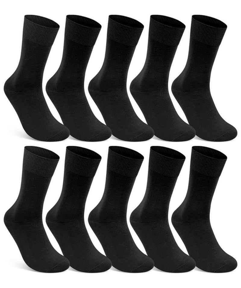 sockenkauf24 Gesundheitssocken 10 Paar Damen & Herren Socken 100% Baumwolle ohne Gummidruck (10 x Schwarz, 39-42) und ohne Naht - 10600