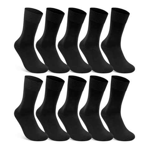 sockenkauf24 Gesundheitssocken 10 Paar Damen & Herren Socken 100% Baumwolle ohne Gummidruck (10 x Schwarz, 39-42) und ohne Naht - 10600