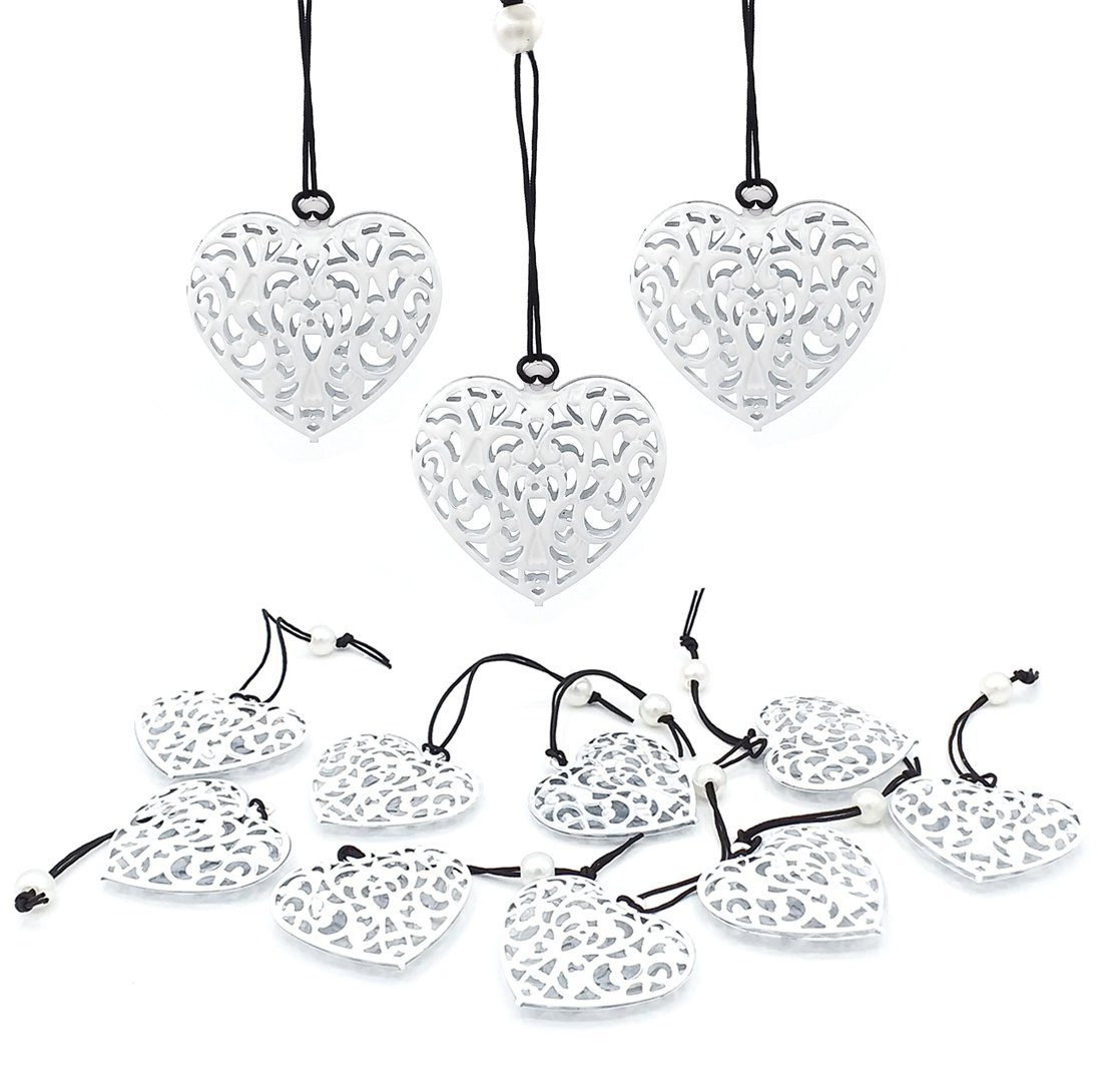 Dekohänger ORNAMENT Herzanhänger Metallherzen Metall Fensterhänger Herzen Taufe), Dekoherzen Deko Herbst basteln hängen Winter Hochzeit Geschenkanhänger Ostern, Frühling 12er H&F WEISS Hängedekoration SET Hänger Ornament Hängedeko Landhaus Frühjahr weiß (Liebe LB Anhänger Herzhänger Frühling Hängedekoration Fensterdekoration Frühlingsdeko Geburtstag Shabby Lilienburg Metallanhänger Weihnachten Muttertag Herz