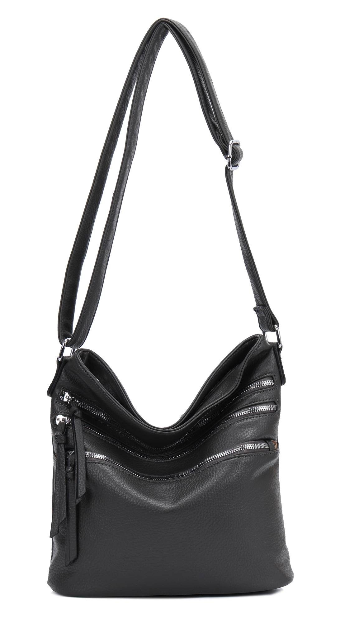 ITALYSHOP24 Schultertasche Damen Hand-Tasche XL Shopper Umhängetasche Cross body Over Hobo Bag, Henkeltasche für Reise Urlaub Sport, viele Fächer, langes Schultergurt