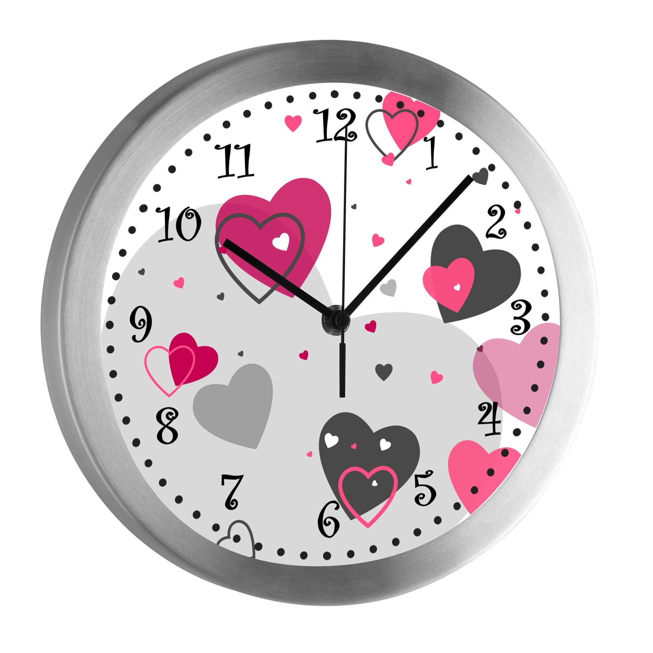 CreaDesign Funkwanduhr Funkuhr, Kinder Wanduhr, Kinderuhr, Kinderzimmer Herz rosa grau (geräuscharmes Uhrwerk)