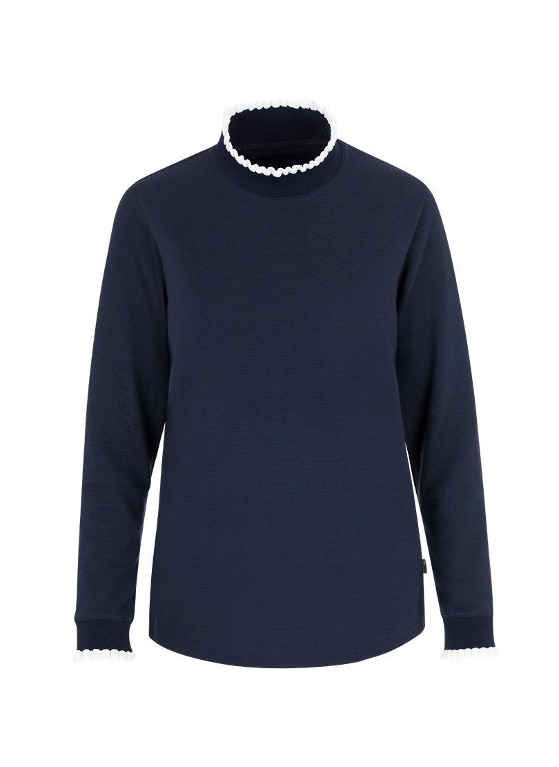 Pullover navy TRIGEMA Sweatshirt Rüschen Trigema mit Stehkragen