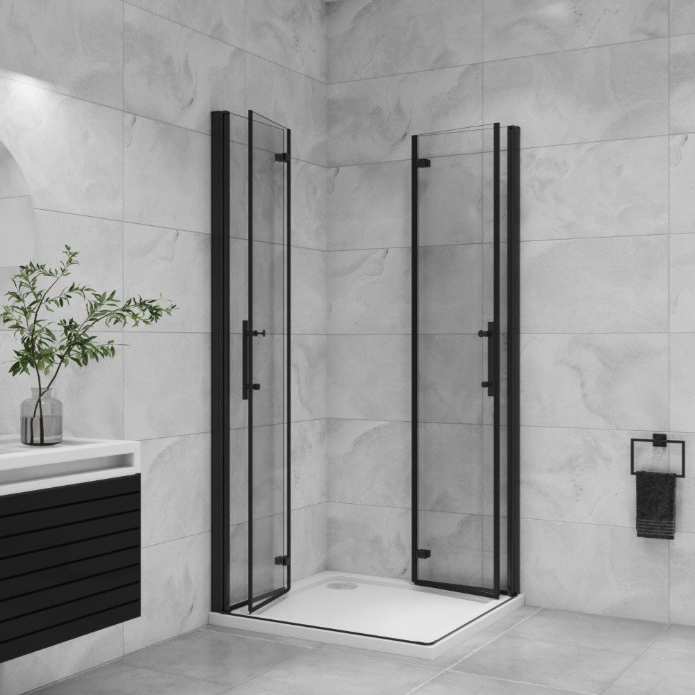 Duschparadies Dusch-Falttür 195cm Schwarz Falttür Scharniertür Duschabtrennung Duschkabine, 70x195 cm, Easyclean Sicherheitsglas, beidseitig montierbar – Bild 4 von 5
