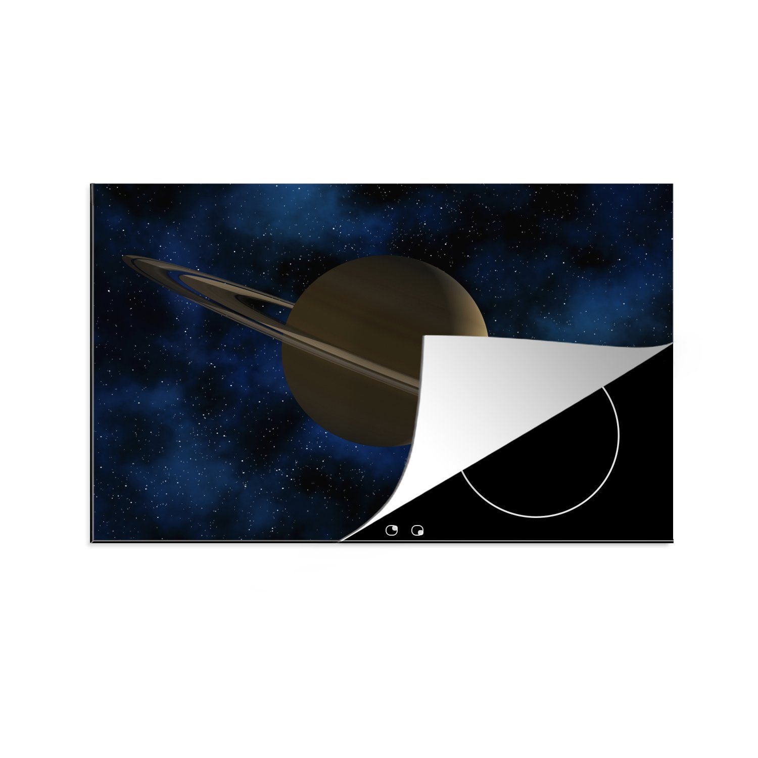 MuchoWow Herdblende-/Abdeckplatte Saturn mit einem vor Vinyl, 81x52 Ring dunkelblauen küche, Schutz cm, (1 Ceranfeldabdeckung für tlg), Himmel, die seinem Induktionskochfeld