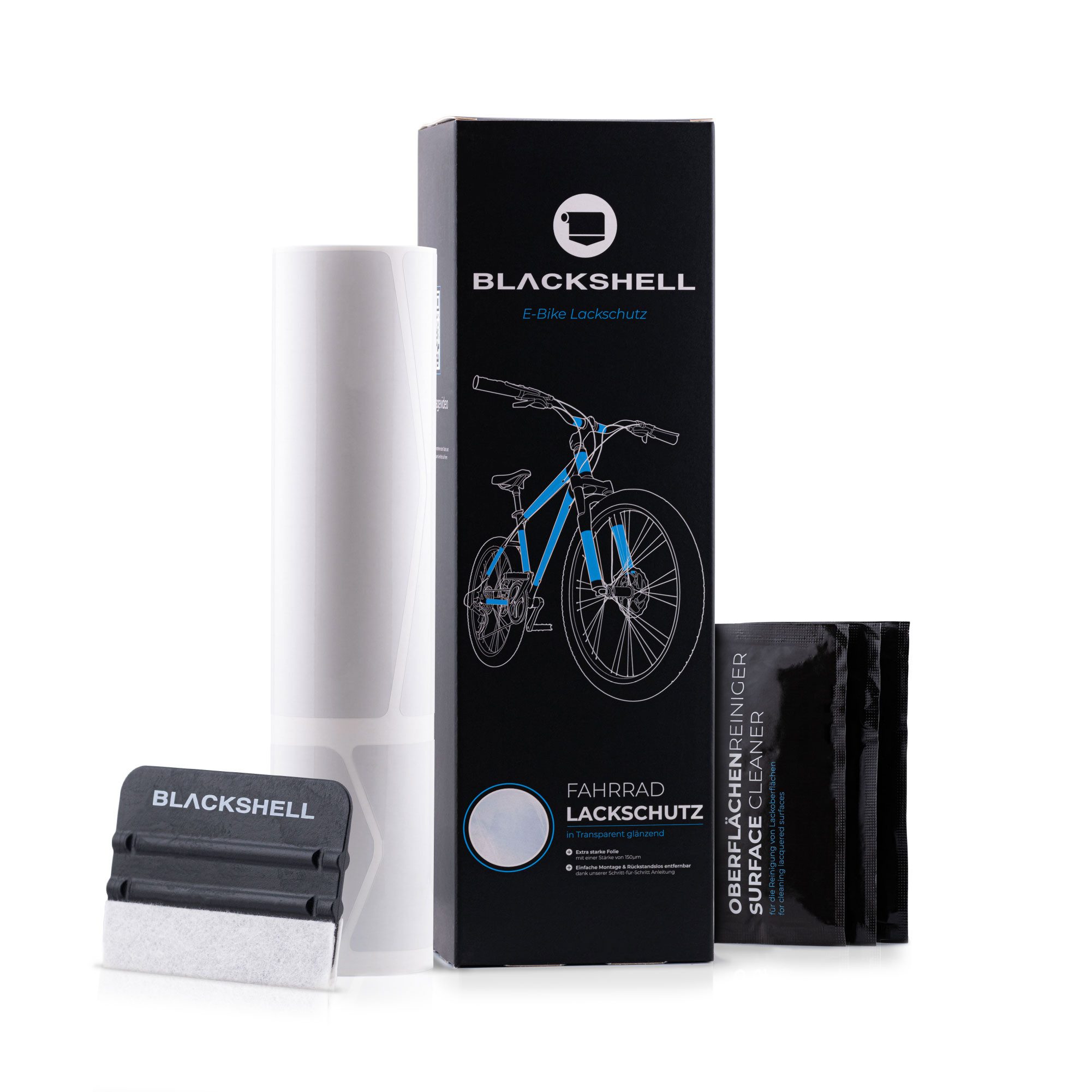Blackshell Lackschutzfolie E-Bike Aufkleber Schutzfolie, Trekking, MTB, Akkugeladen, Transparent, 21-teilig, Steinschlagschutzset, Lackschutzfolie, Einfache Montage