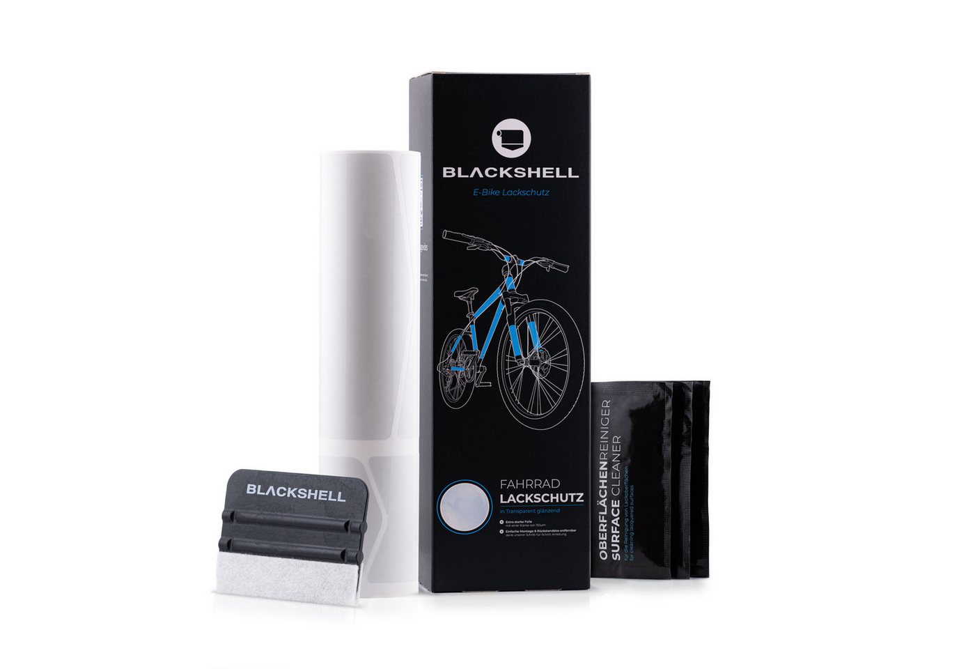 Blackshell Lackschutzfolie E-Bike Aufkleber Schutzfolie, Trekking, MTB, Akkugeladen, Transparent, 21-teilig, Steinschlagschutzset, Lackschutzfolie, Einfache Montage