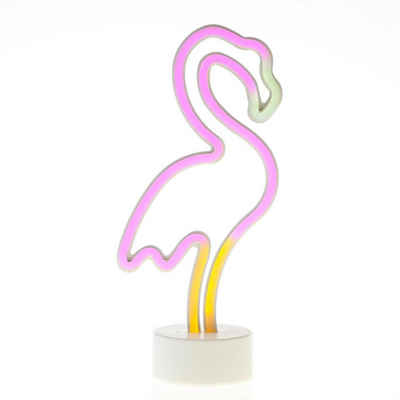 SATISFIRE LED Dekolicht LED NEON Figur FLAMINGO Neonlicht Schild Leuchtfigur Batterie USB 30cm, LED Classic, mehrfarbig / bunt