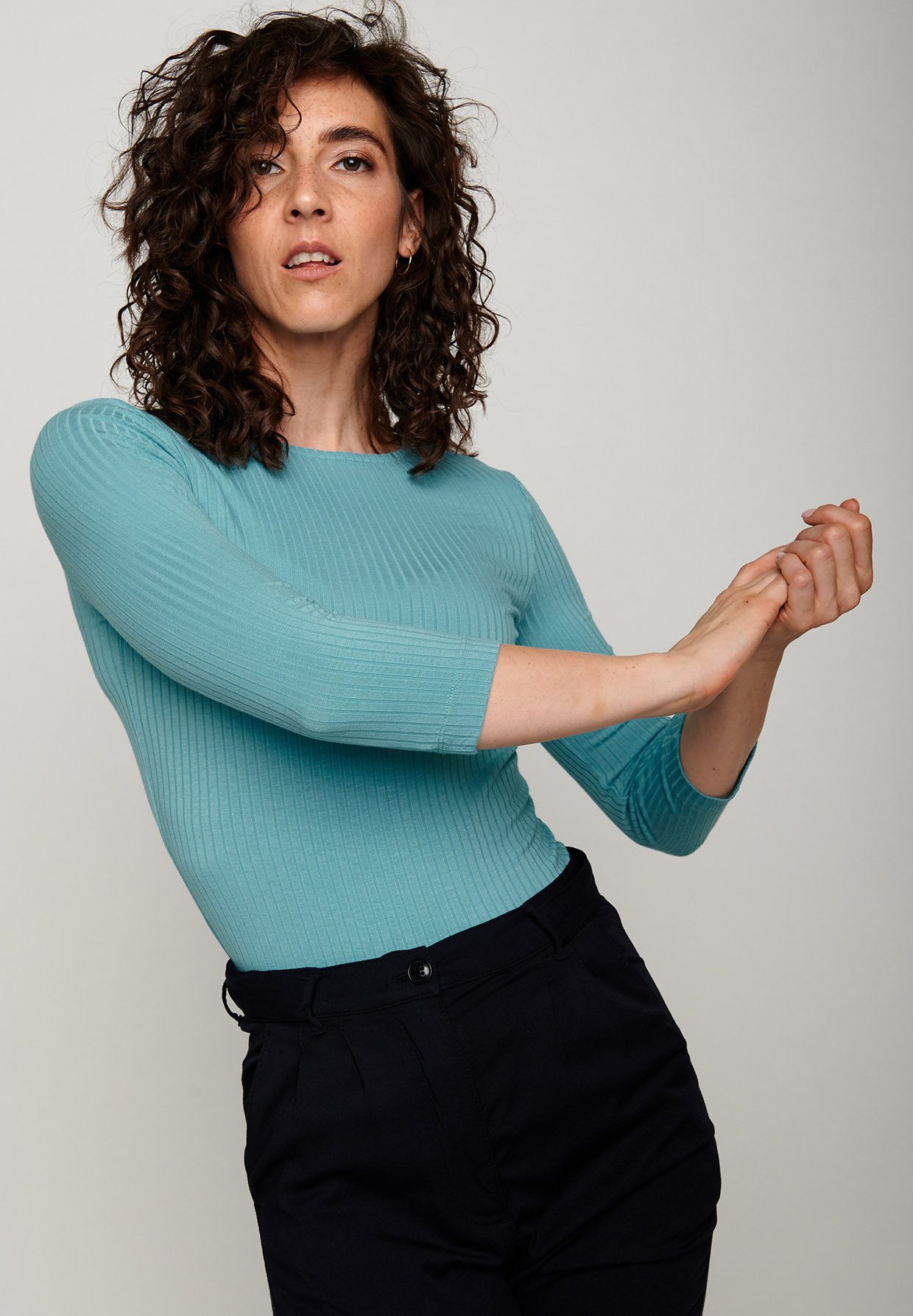 GreenBomb Longsleeve Refined Basic Motiv Basic (1er-Pack) enganliegend, 3/4 Ärmel, Rippoptik, Rundhalsausschnitt