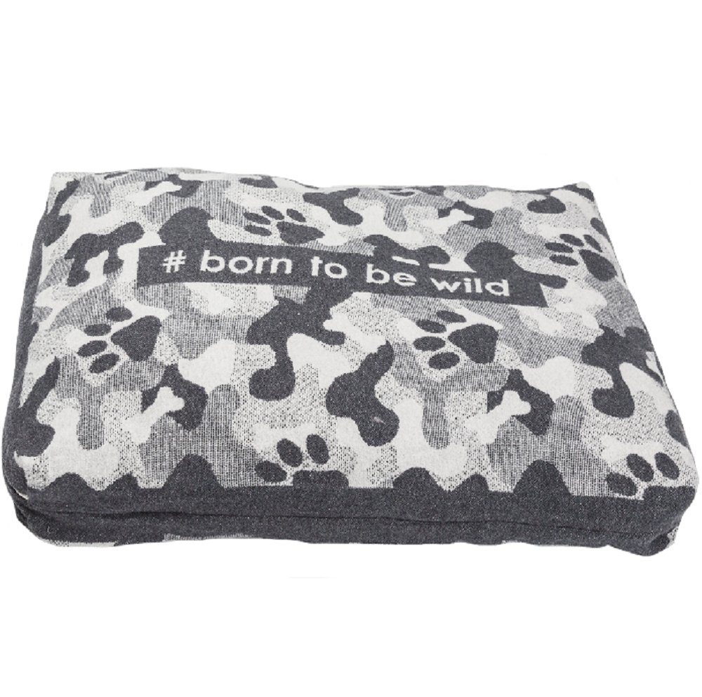 Hundematte Hundekissen Hülle 'camouflage/ #born to be wild' 60 x 90 cm Grau