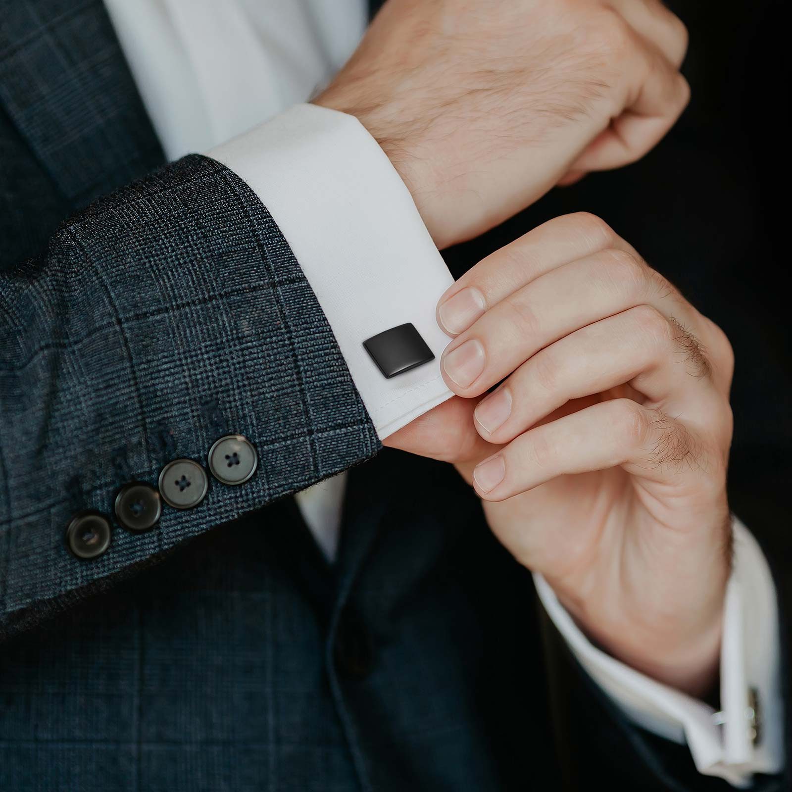 KARMA Manschettenknöpfe Set 2er Set Herren Edelstahl Silber od. Schwarz rechteckig (pflegeleicht, 1-Paar, klassisch modern rostfrei hypoallergen), elegant Business Hochzeit Hemd Accessoire