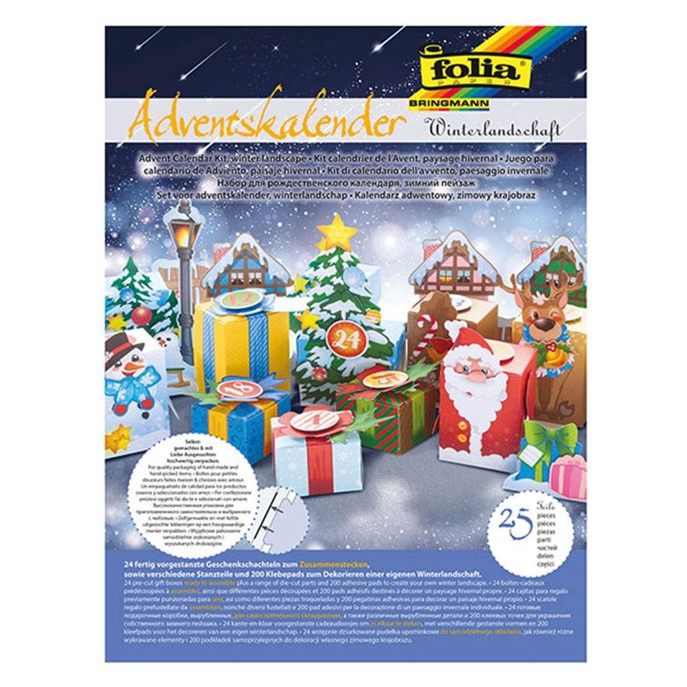 Folia befüllbarer Adventskalender Winterlandschaft Bastelset, mit vorgestanzten Geschenkschachteln