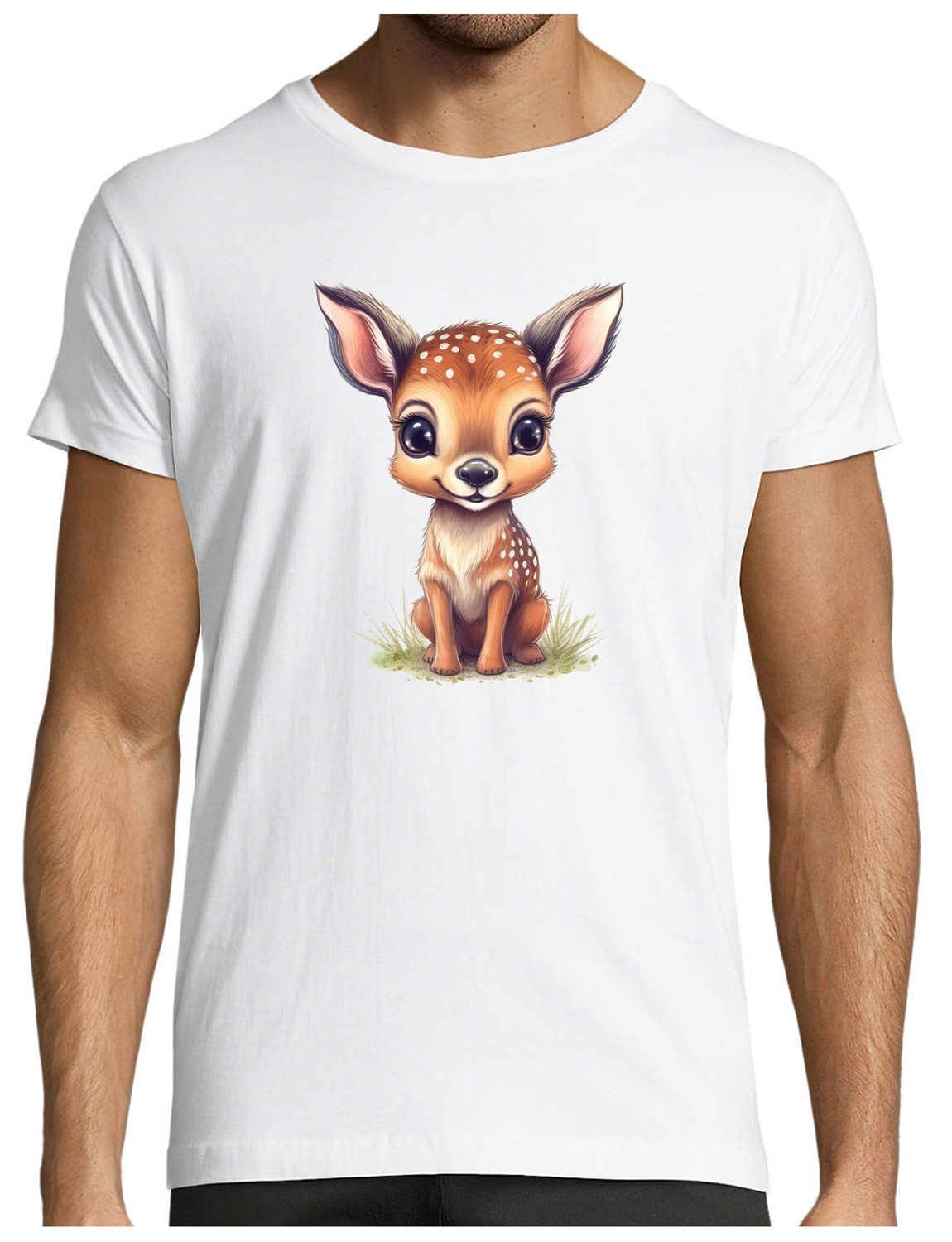 T-Shirt Herren Print Shirt - Cartoon Reh Brustprint