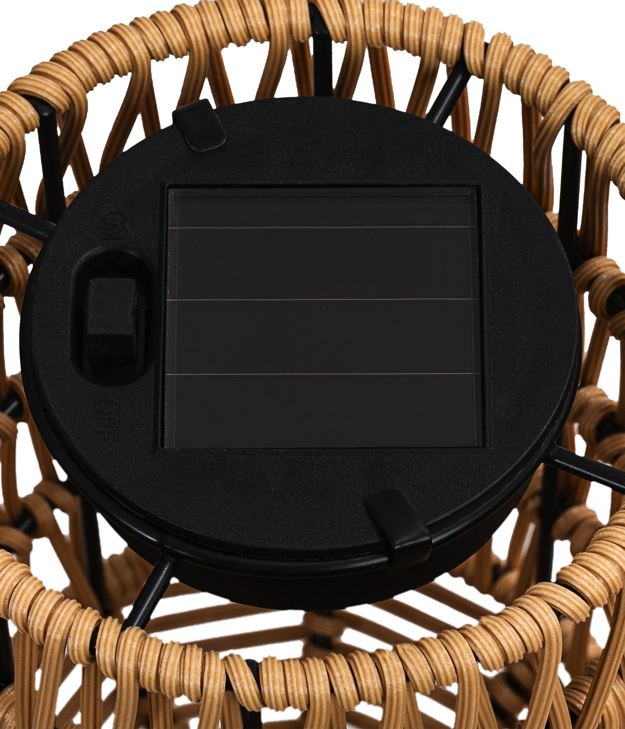 Dehner LED Solarleuchte Solarstab Mila, Lichtfarbe warmweiß, Ø 12 cm, Höhe 110 cm, Warmweiß, Gartenfackel im Boho-Stil aus Kunststoffgeflecht