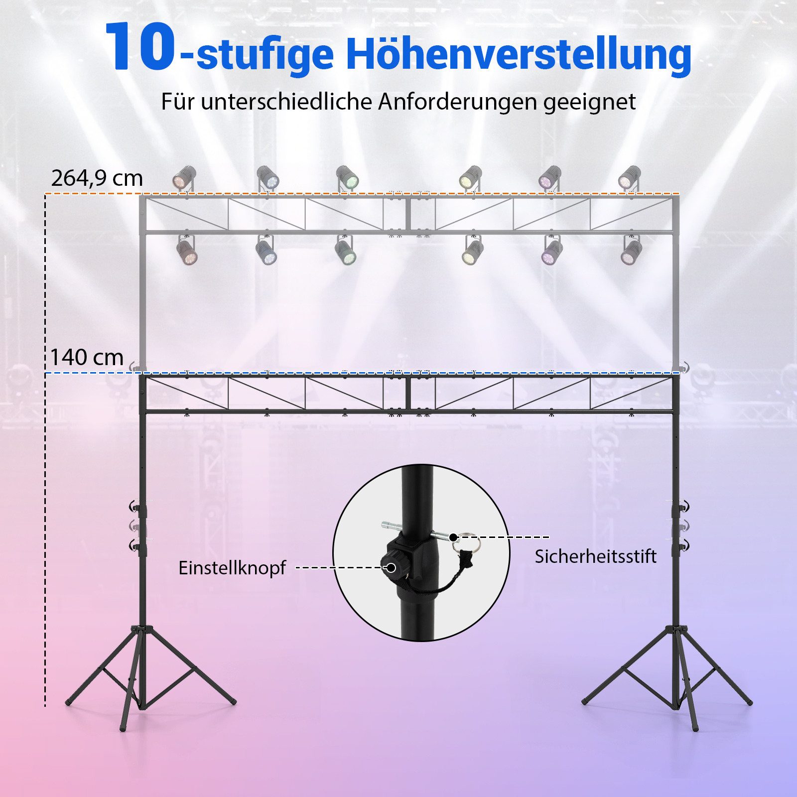 COSTWAY Lampenstativ (360 cm DJ Lampenstativ, 140-265cm höhenverstellbar) – Bild 3 von 5