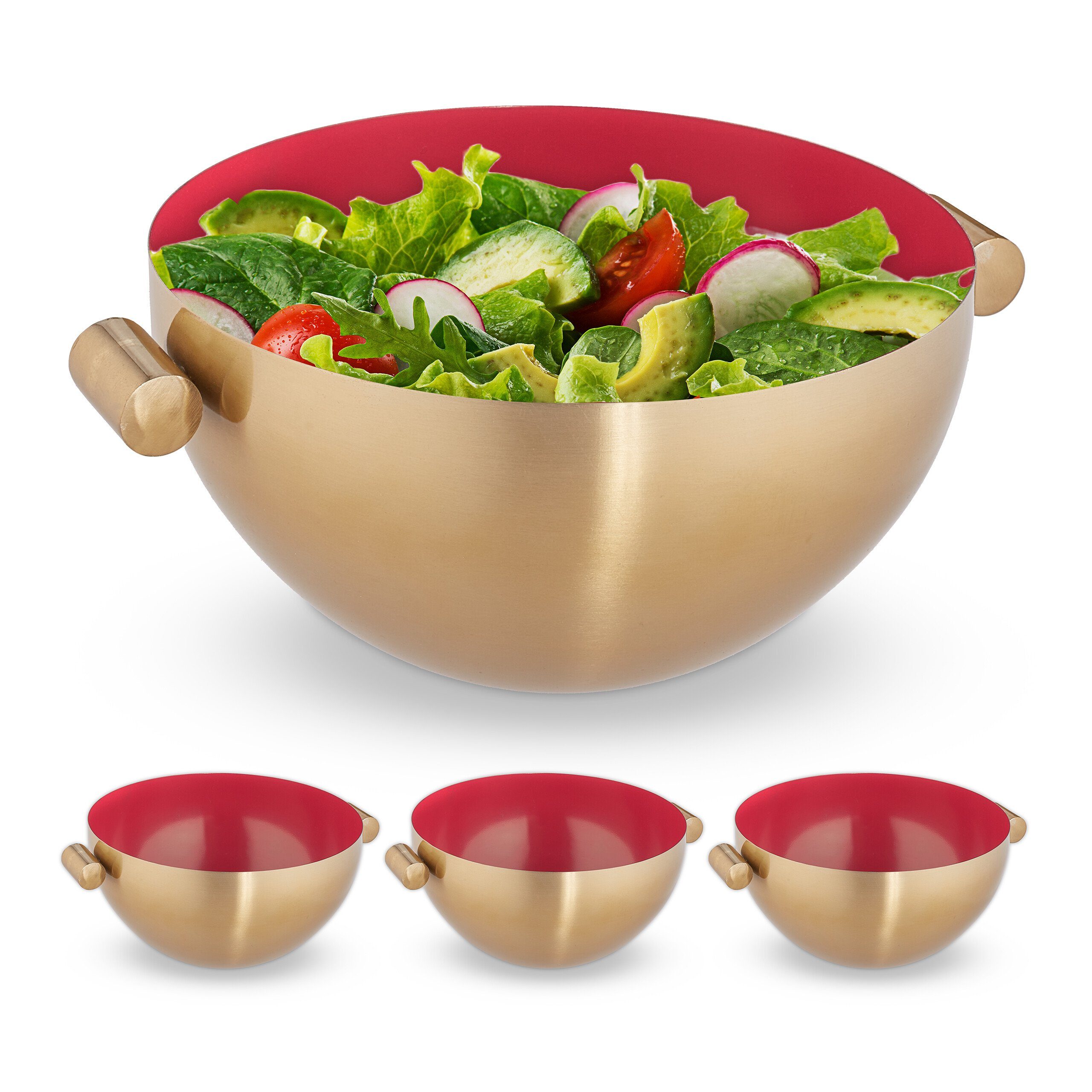 Produktbild von Relaxdays Servierschüssel 2 X Edelstahl Salatschüssel Grün/gold, Edelstahl