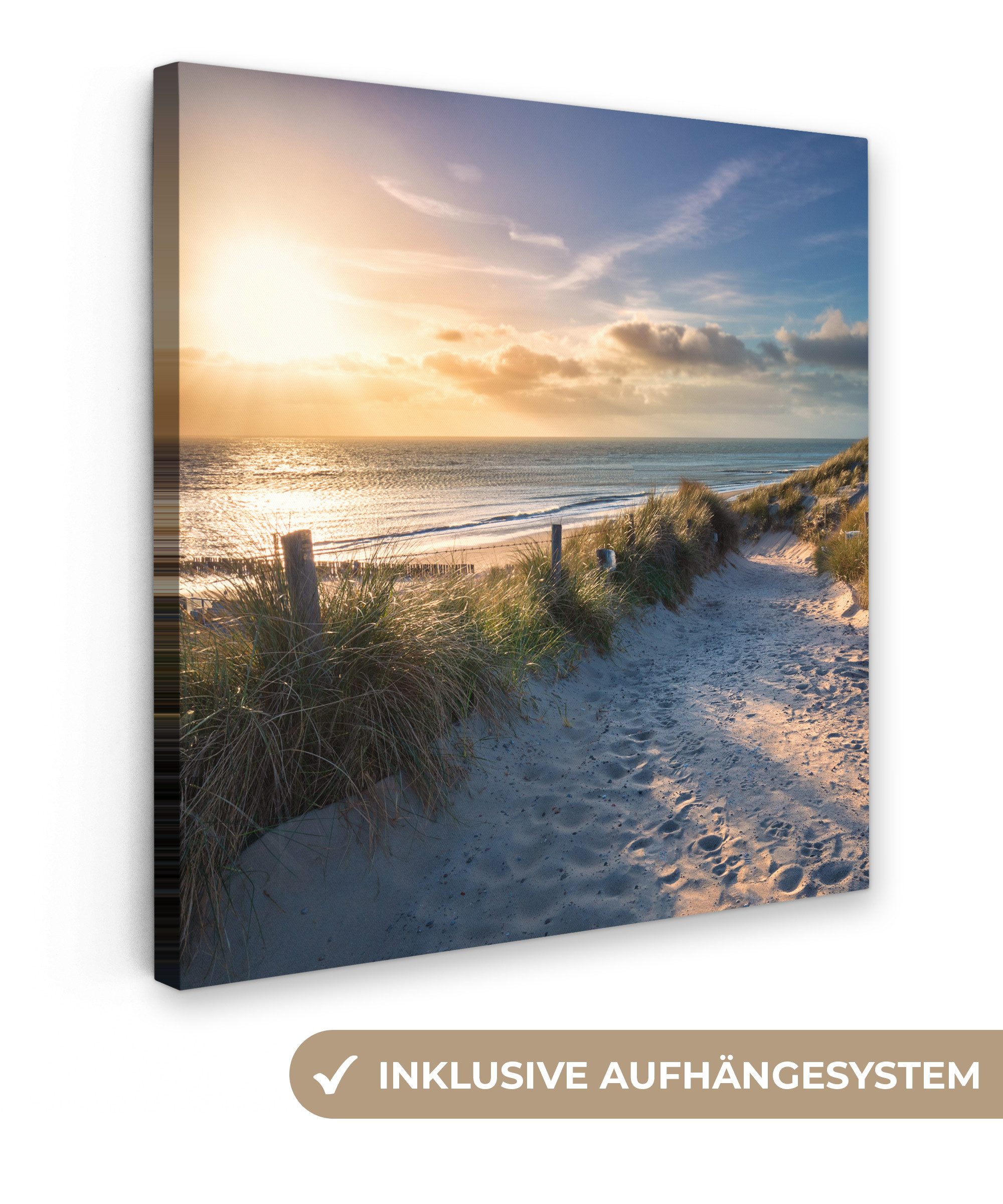 OneMillionCanvasses® Leinwandbild Sonnenuntergang - Strand - Düne - Gras - günstig online kaufen