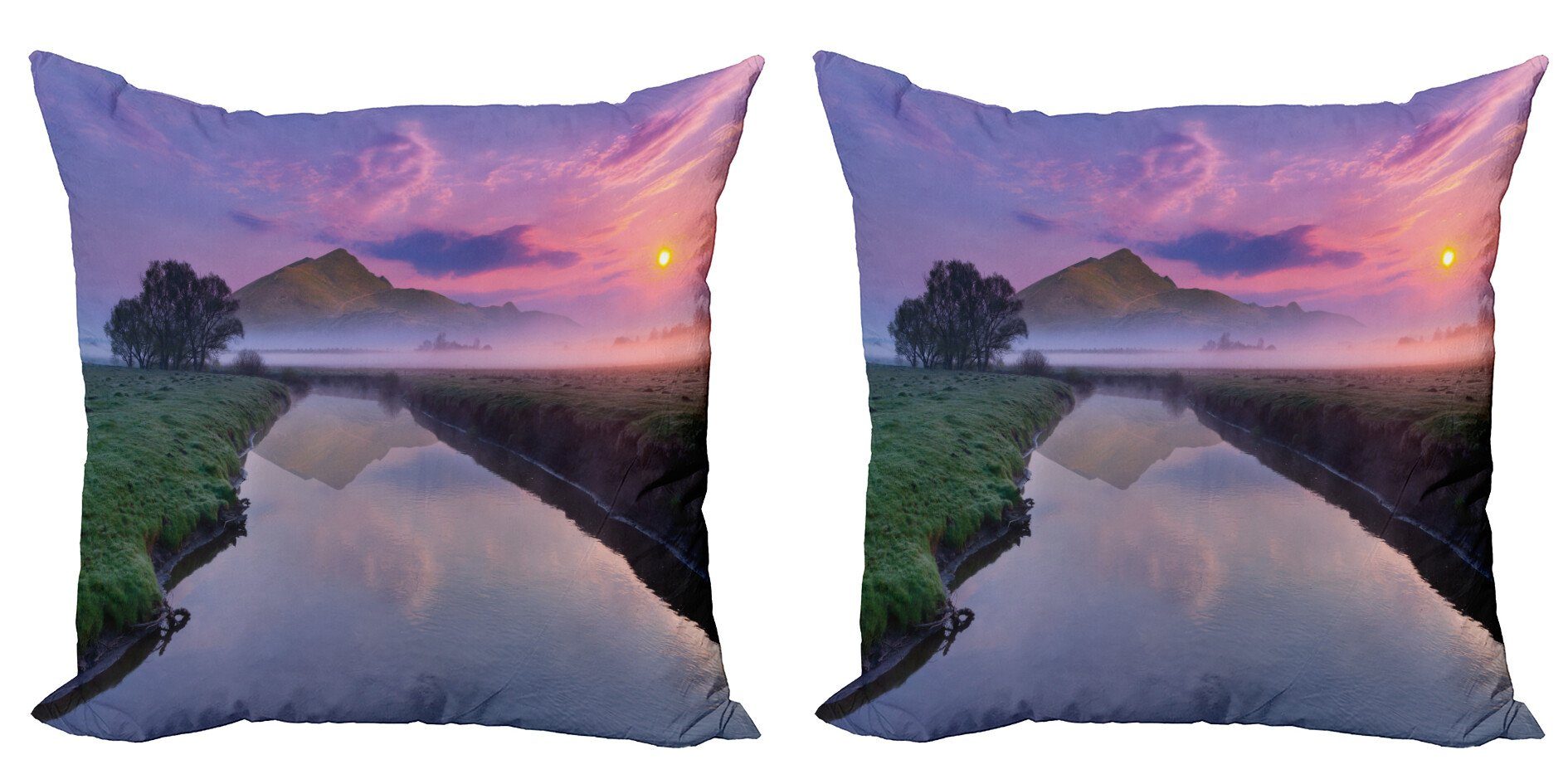 Sky Accent Sonnenaufgang Misty Modern Abakuhaus Sunnny Digitaldruck, Stück), Landschaft (2 Kissenbezüge Doppelseitiger