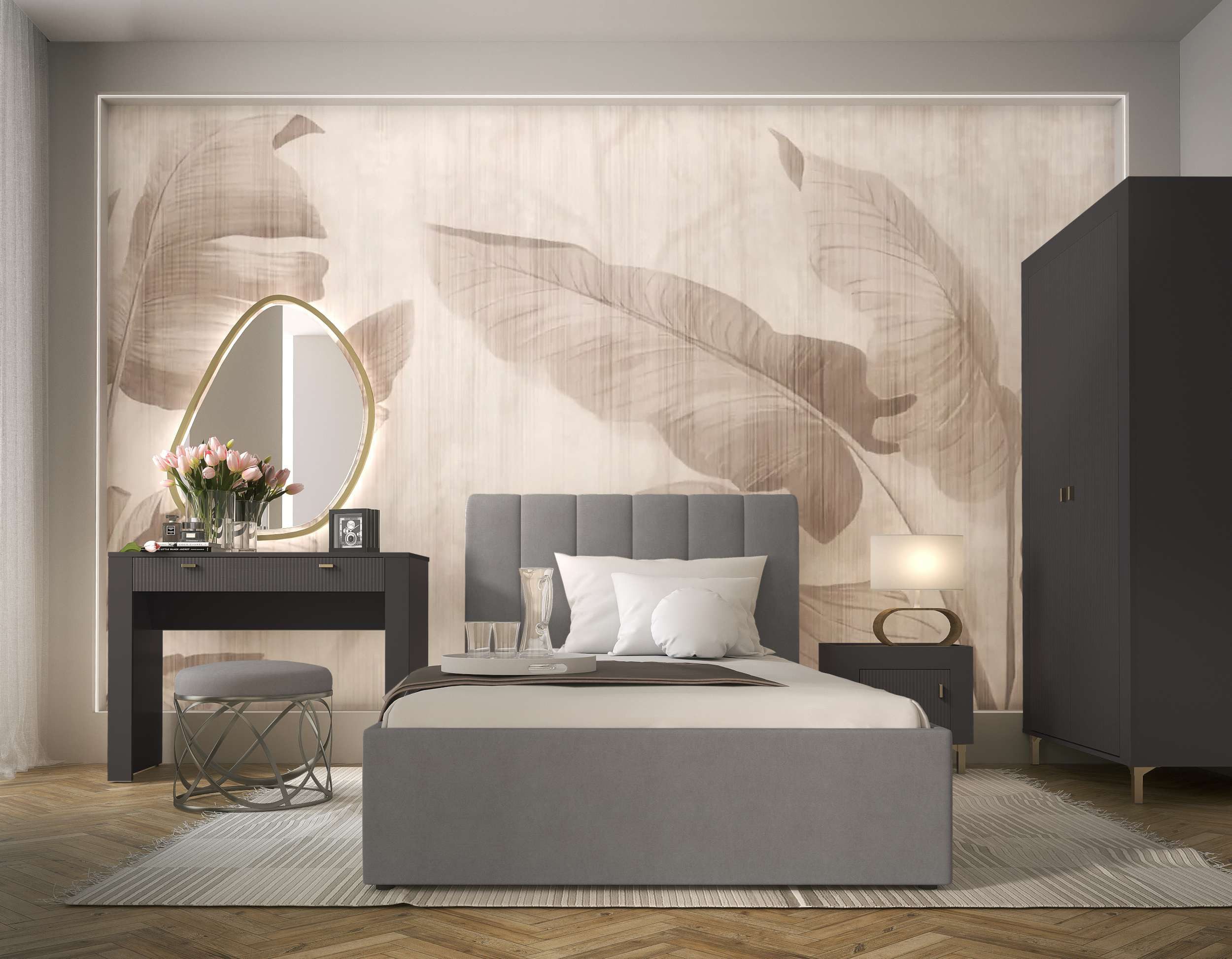 99rooms Schlafzimmer-Set Kossa, (Set (4-St), Komplett Schlafzimmer), Modern Design, mit viel Stauraum, Matratze, Lattenrost und Bettkasten