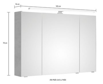 Saphir Badmöbel-Set Quickset 945 3-teilig, Keramik-Waschtisch mit LED-Spiegelschrank, (4-St), Unterschrank, 6 Türen, 3 Schubladen, 8 Einlegeböden, inkl. Türdämpfer