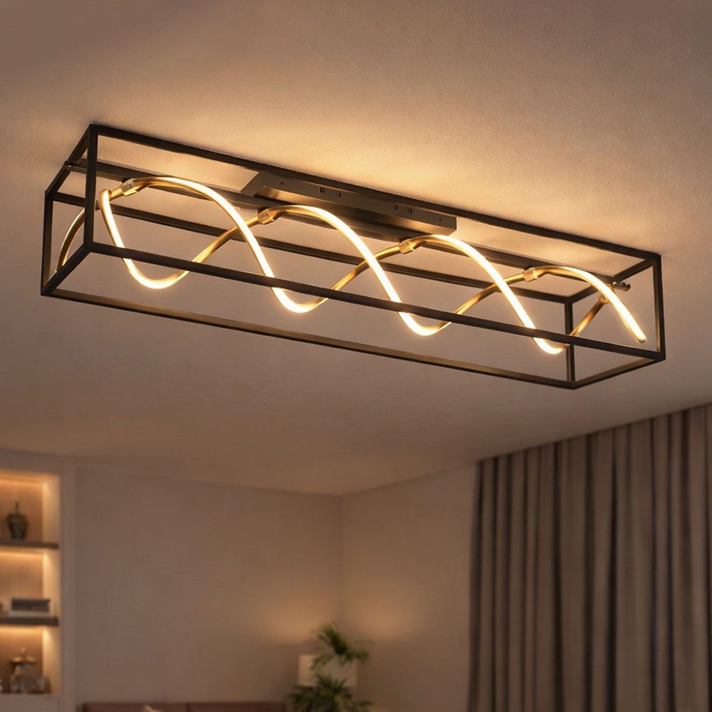 FISCHER & HONSEL LED Deckenleuchte, LED-Leuchtmittel fest verbaut, Kaltweiß, Warmweiß, Neutralweiß, Tageslichtweiß, Farbwechsel, Deckenlampe Deckenleuchte LED Fernbedienung dimmbar schwarz gold 90 cm