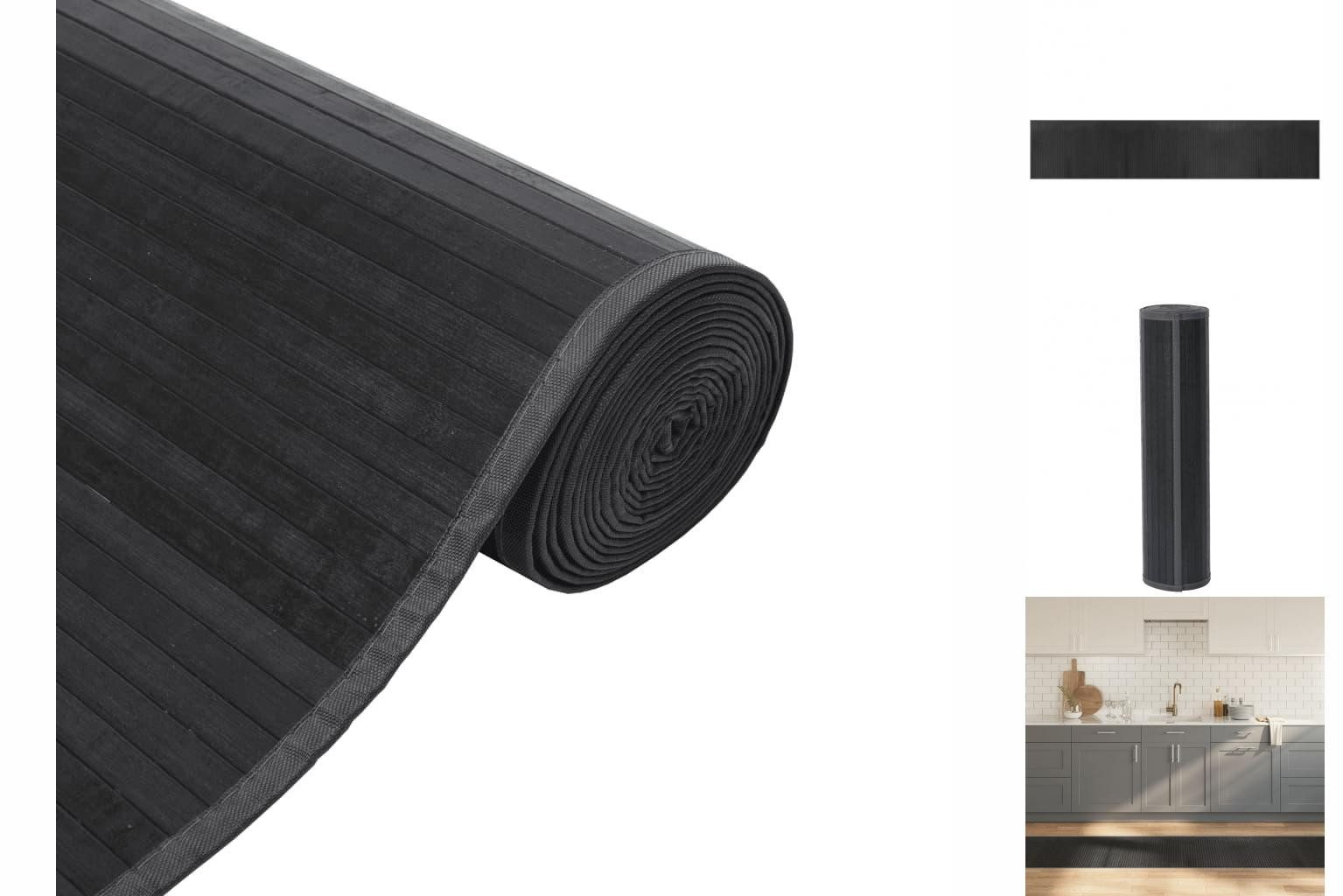 Teppich Teppich Rechteckig Grau 60x300 cm Bambus Holz Stoffeinfassung, vidaXL, Höhe: 0 mm