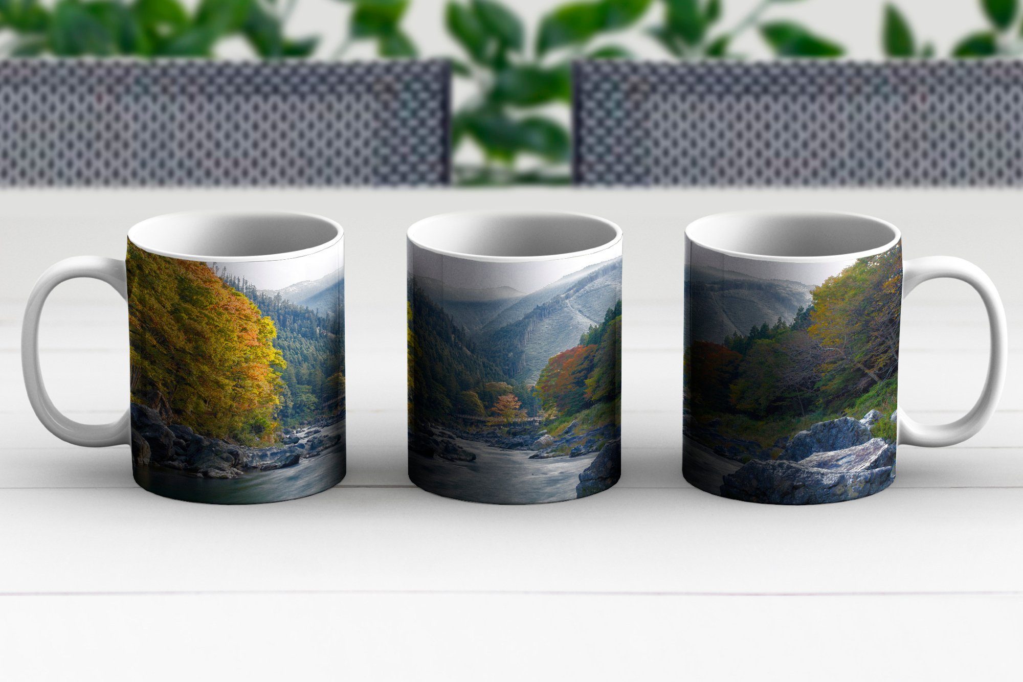 Teetasse, Tasse Herbstfarben, Japan Keramik, Okutama Becher, in Kaffeetassen, Geschenk Fluss bei MuchoWow Teetasse, mit
