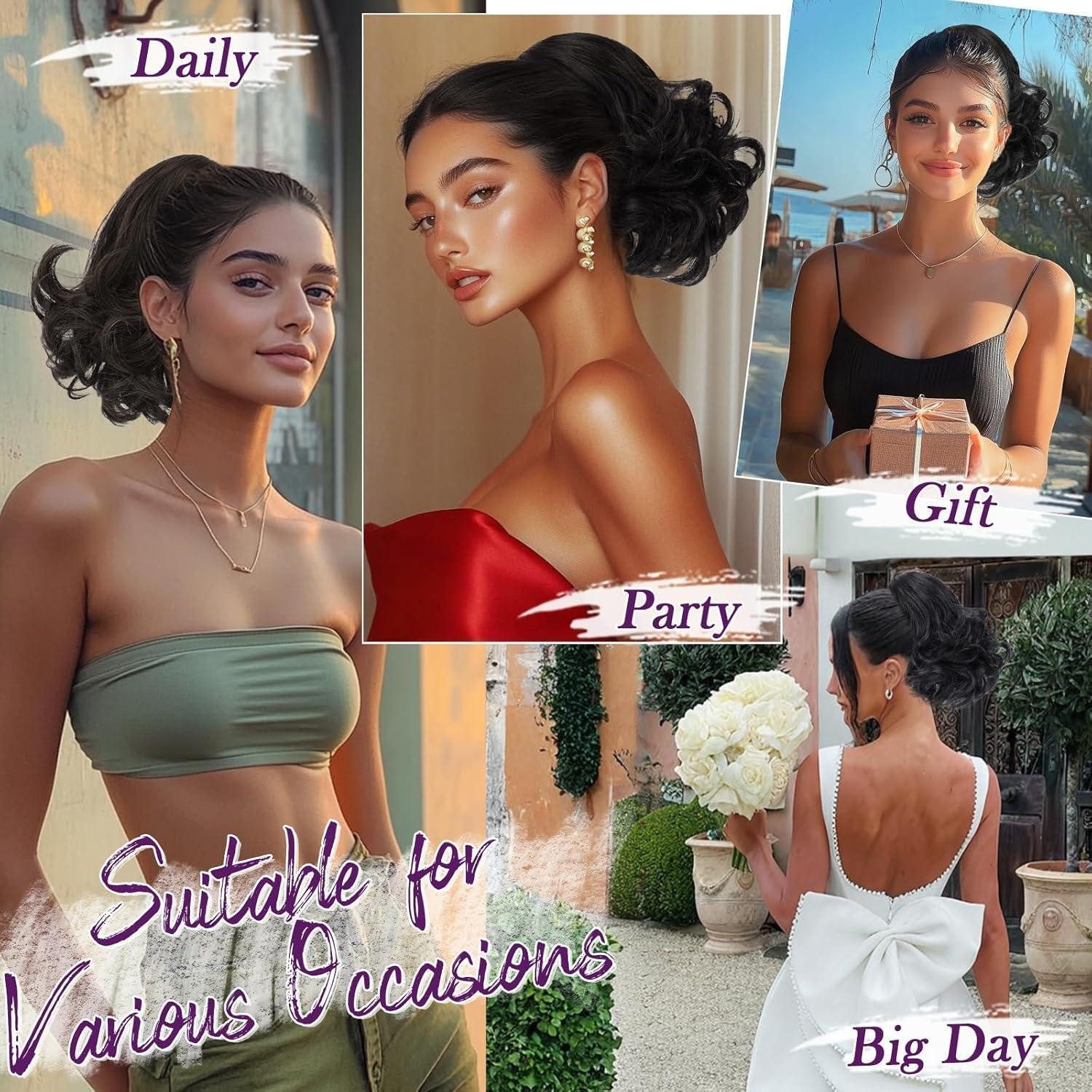 LuxusKollektion Kunsthaar-Extension Pferdeschwanz Haarteil Schwarz 25cm Synthetisch Wellige Ponytail