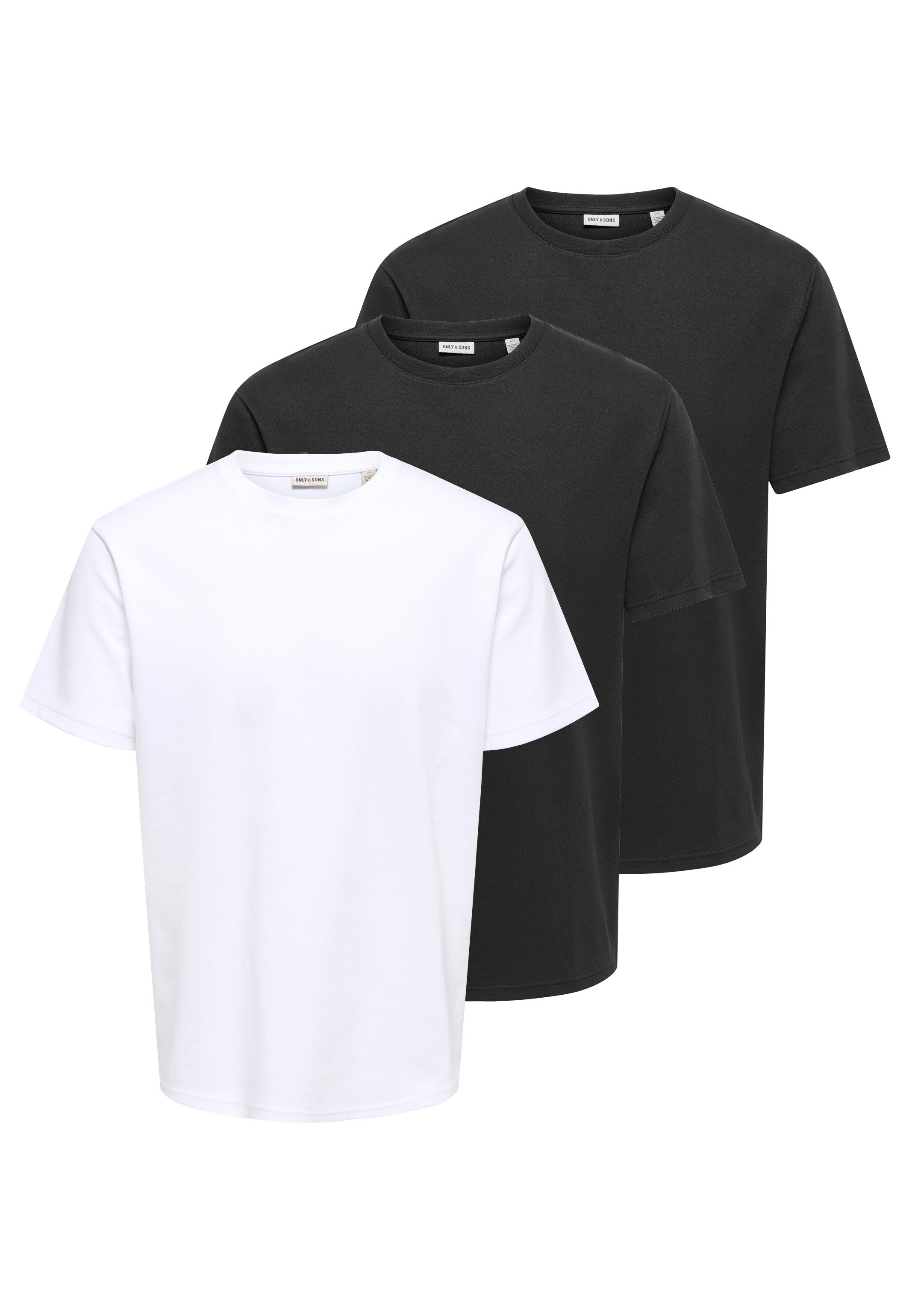 ONLY & SONS T-Shirt 3er Pack Caspian (Spar-Set, 3-tlg) T-Shirt - Baumwolle - Blickdicht - Elastisches Material
