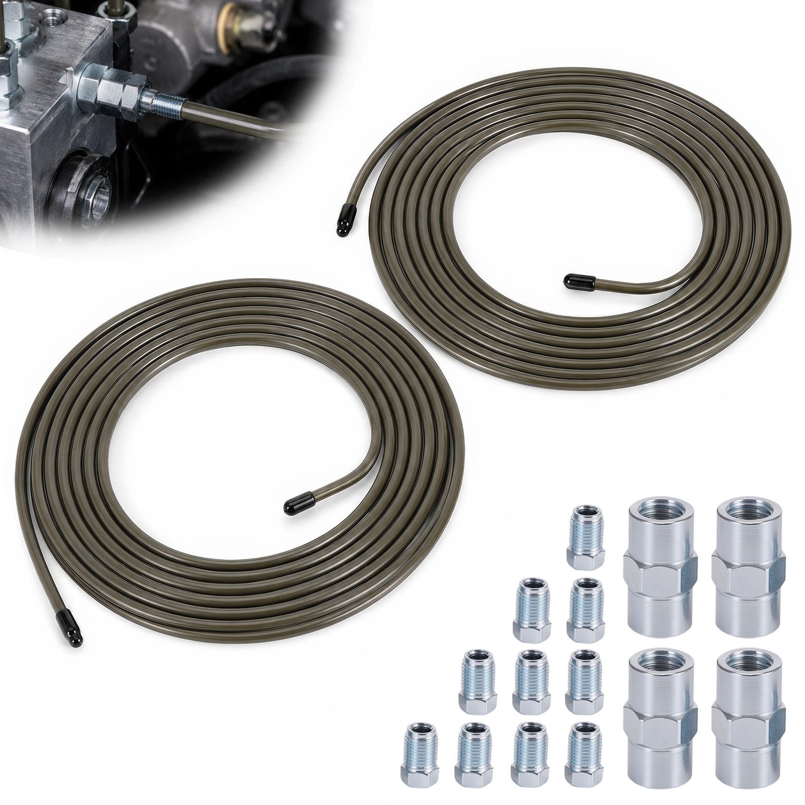 LEMLIT Kupferrohr 2x 5m Stahl-Bremsrohr Ø4,75mm verkupfert Set mit Verschraubungen, (2er Set, 2-tlg), für Hydraulische Bremssysteme in Kraftfahrzeugen