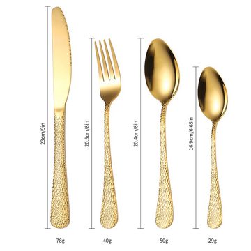 KingLux Besteck-Set 24teilig Hammered Besteck Set glänzend Essbesteck für 6 Personen (24-tlg), 6 Personen, Edelstahl